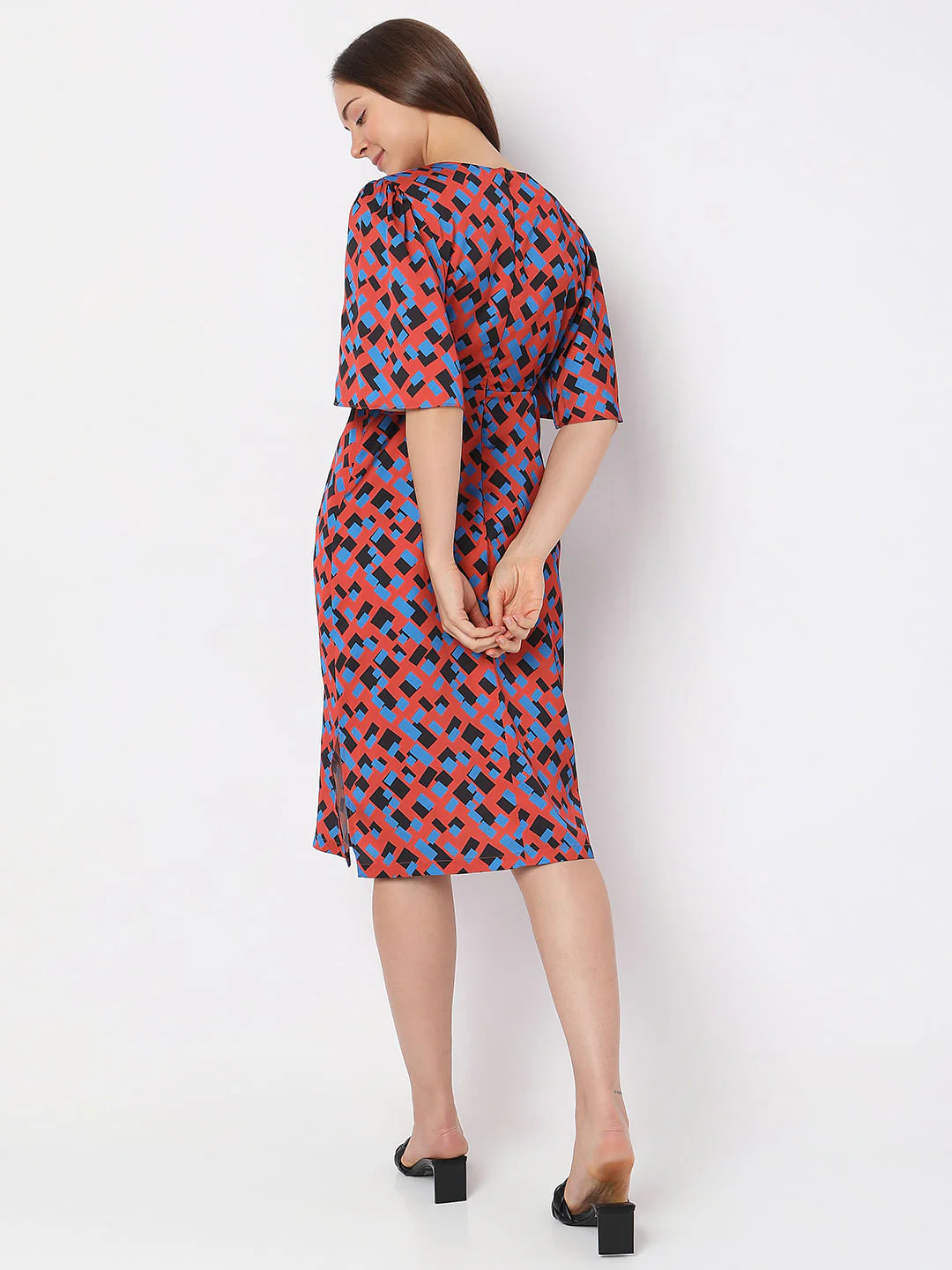 Brown Printed Cut-Out Midi Dress - Image 4