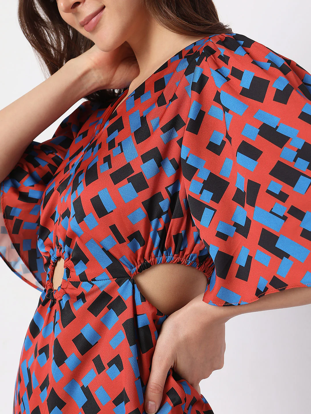 Brown Printed Cut-Out Midi Dress - Image 5