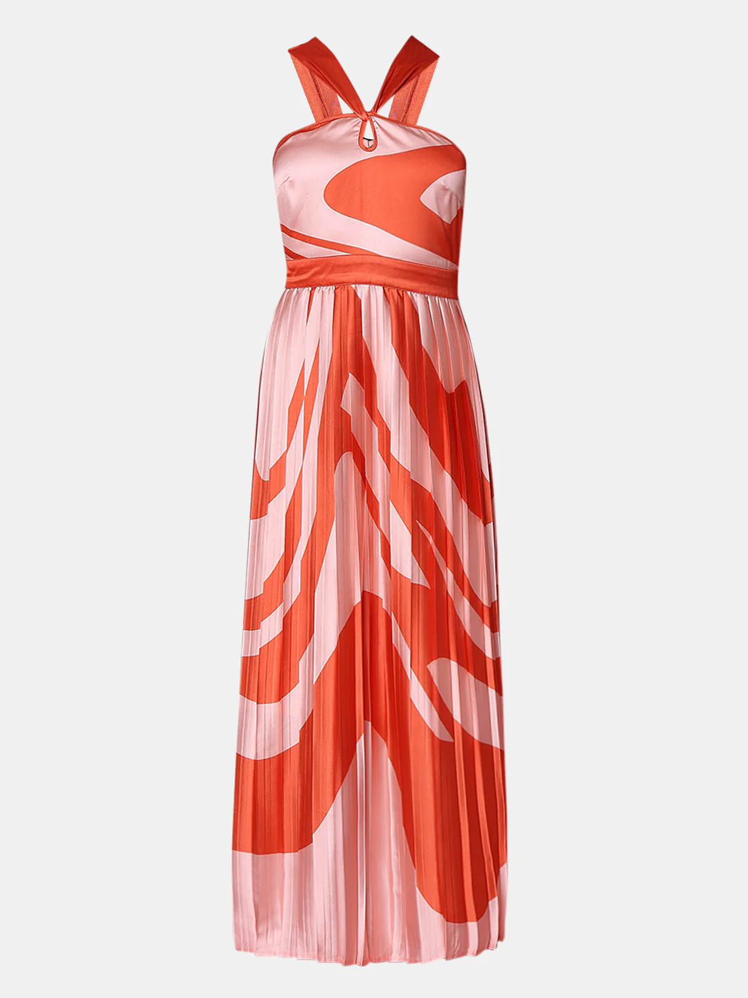 Peach Printed Pleated Maxi Dress - Image 6