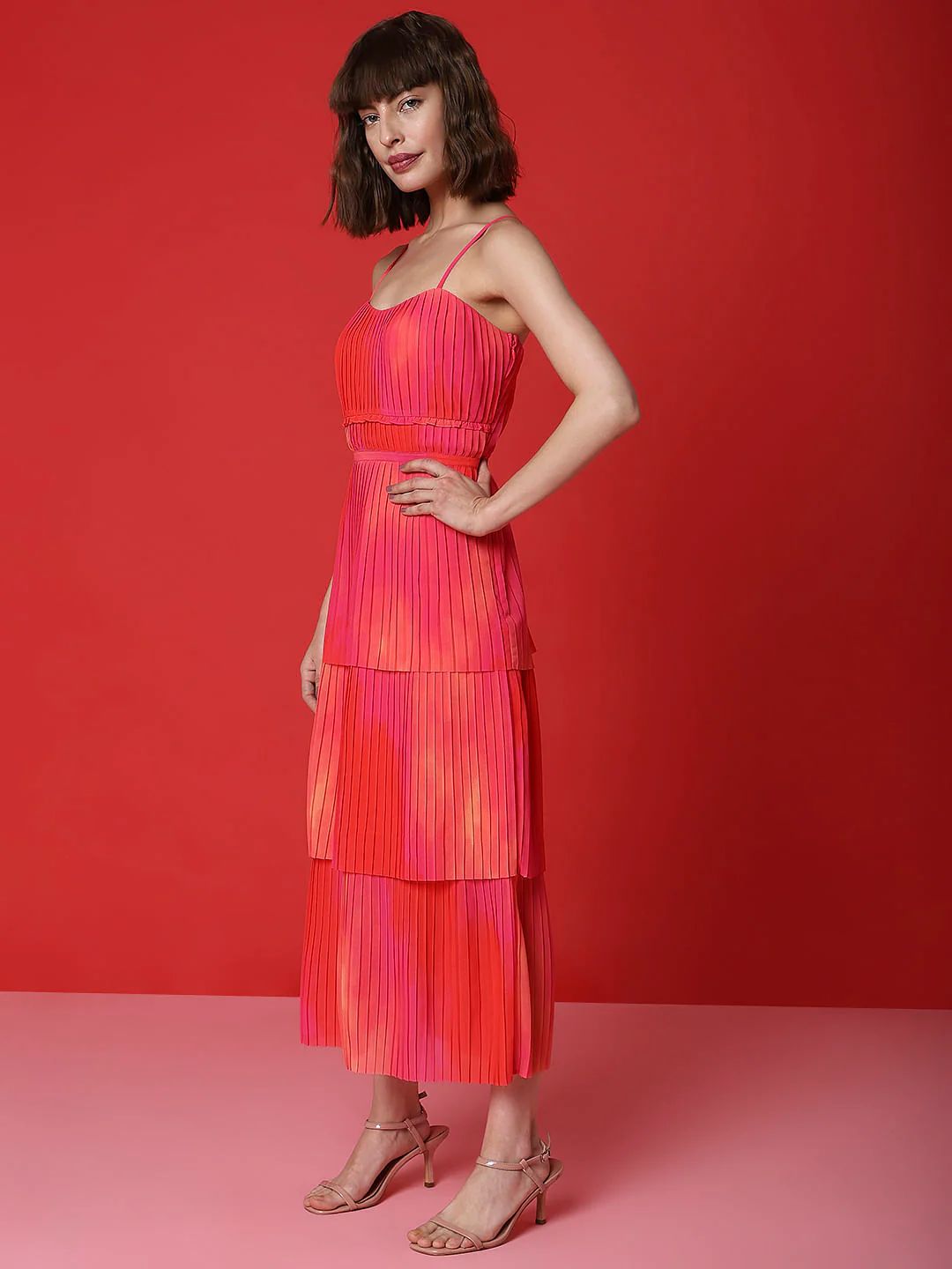 Marquee Orange Ombre Tiered Midi Dress - Image 3
