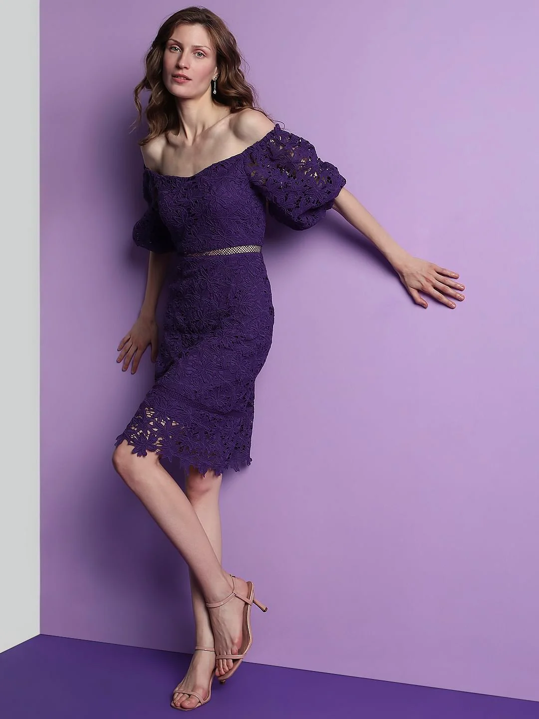 Marquee Purple Lace Off-Shoulder Dress - Image 6