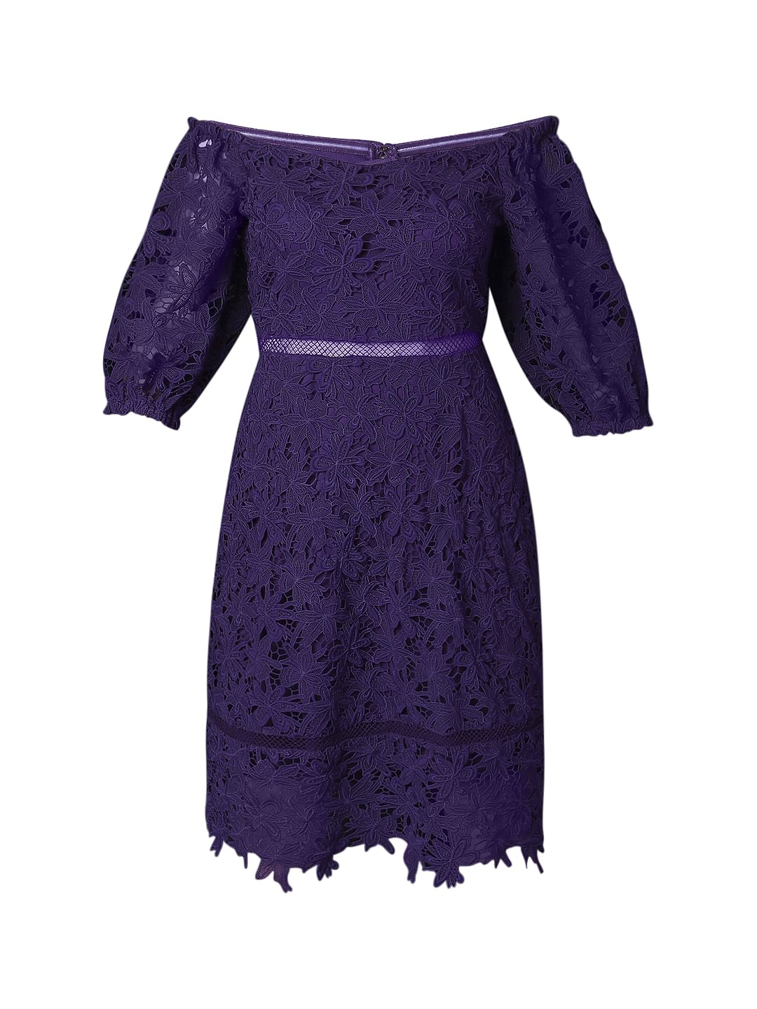 Marquee Purple Lace Off-Shoulder Dress - Image 7