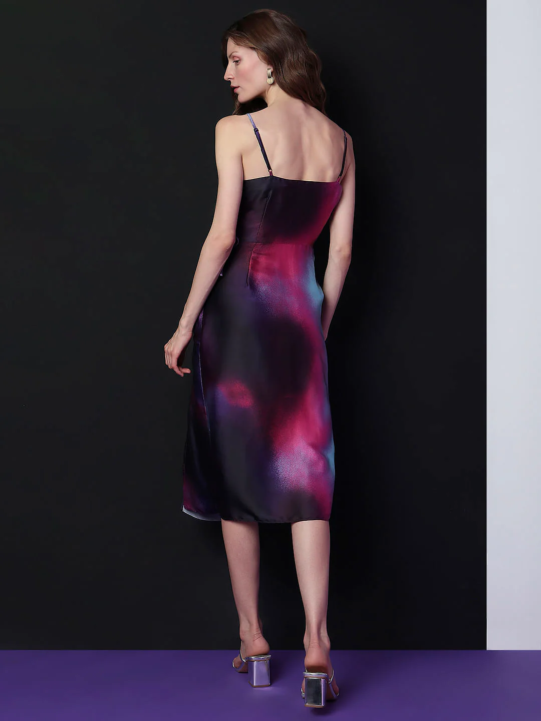 Marquee Purple Ombre Satin Midi Dress - Image 4