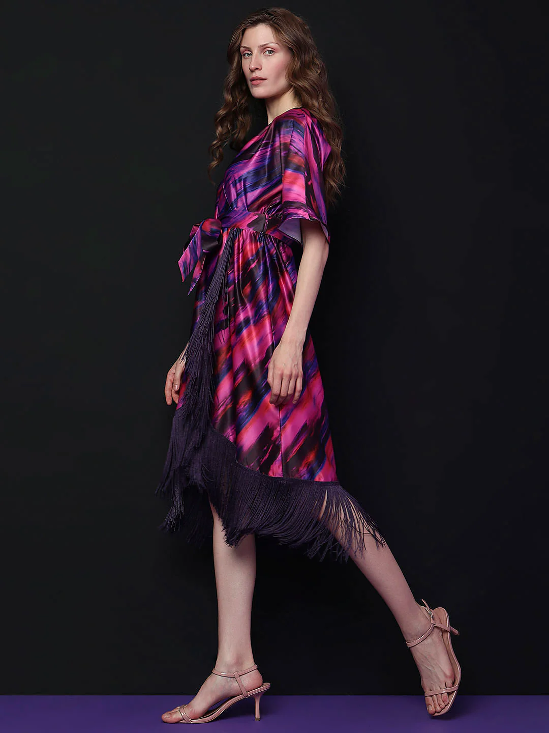 Marquee Red Wrap Tassel Midi Dress - Image 3