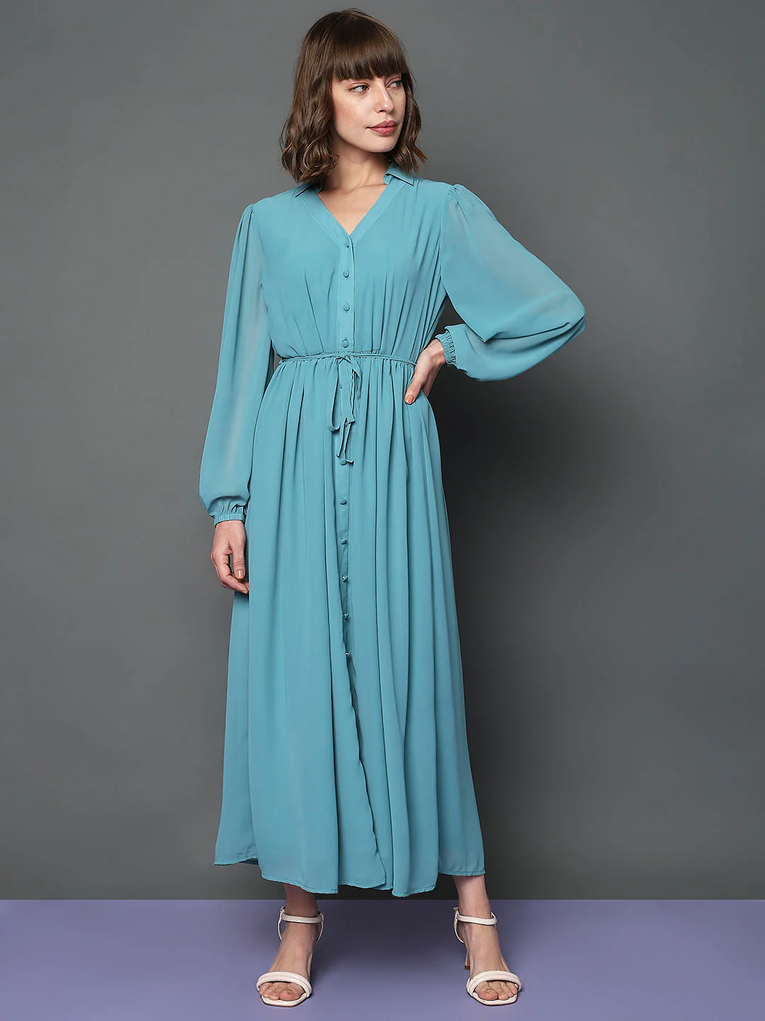 Teal Midi Shirt Dress - Image 2