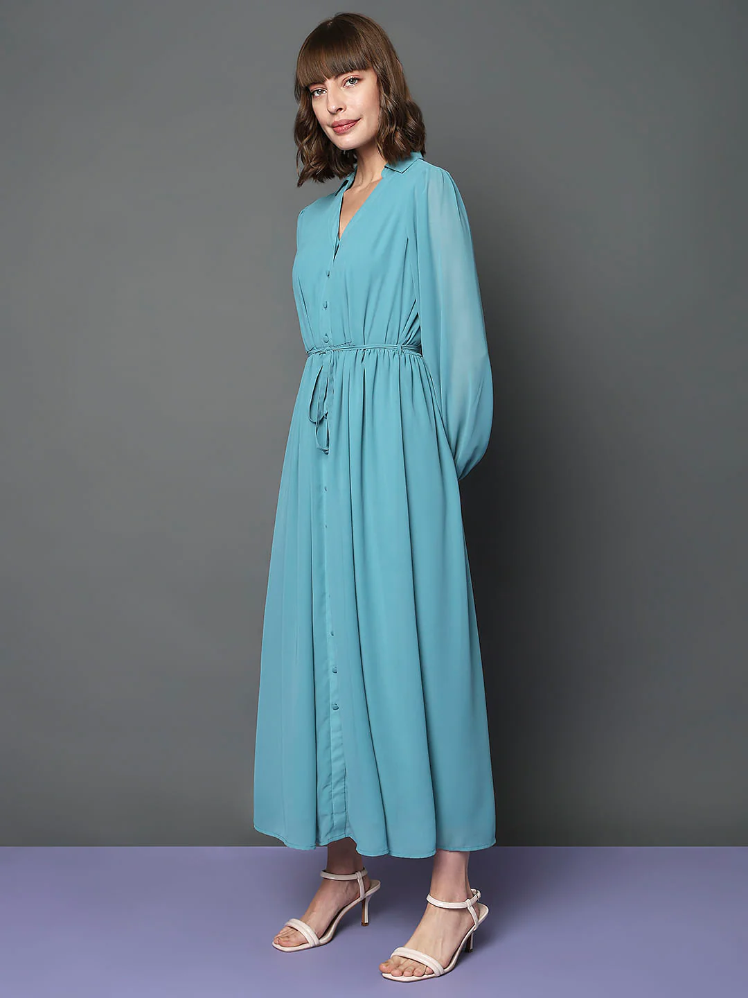 Teal Midi Shirt Dress - Image 3