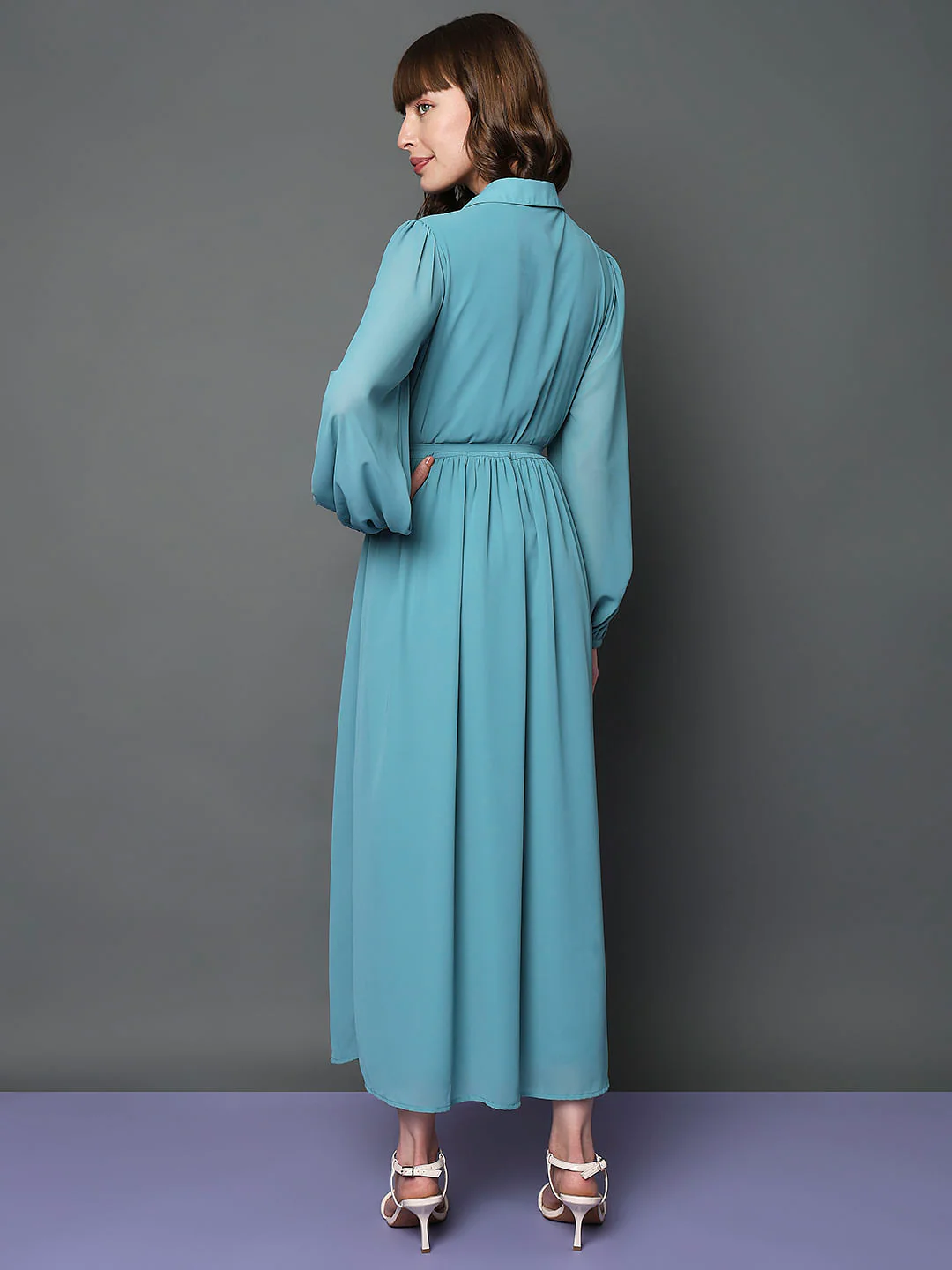 Teal Midi Shirt Dress - Image 4