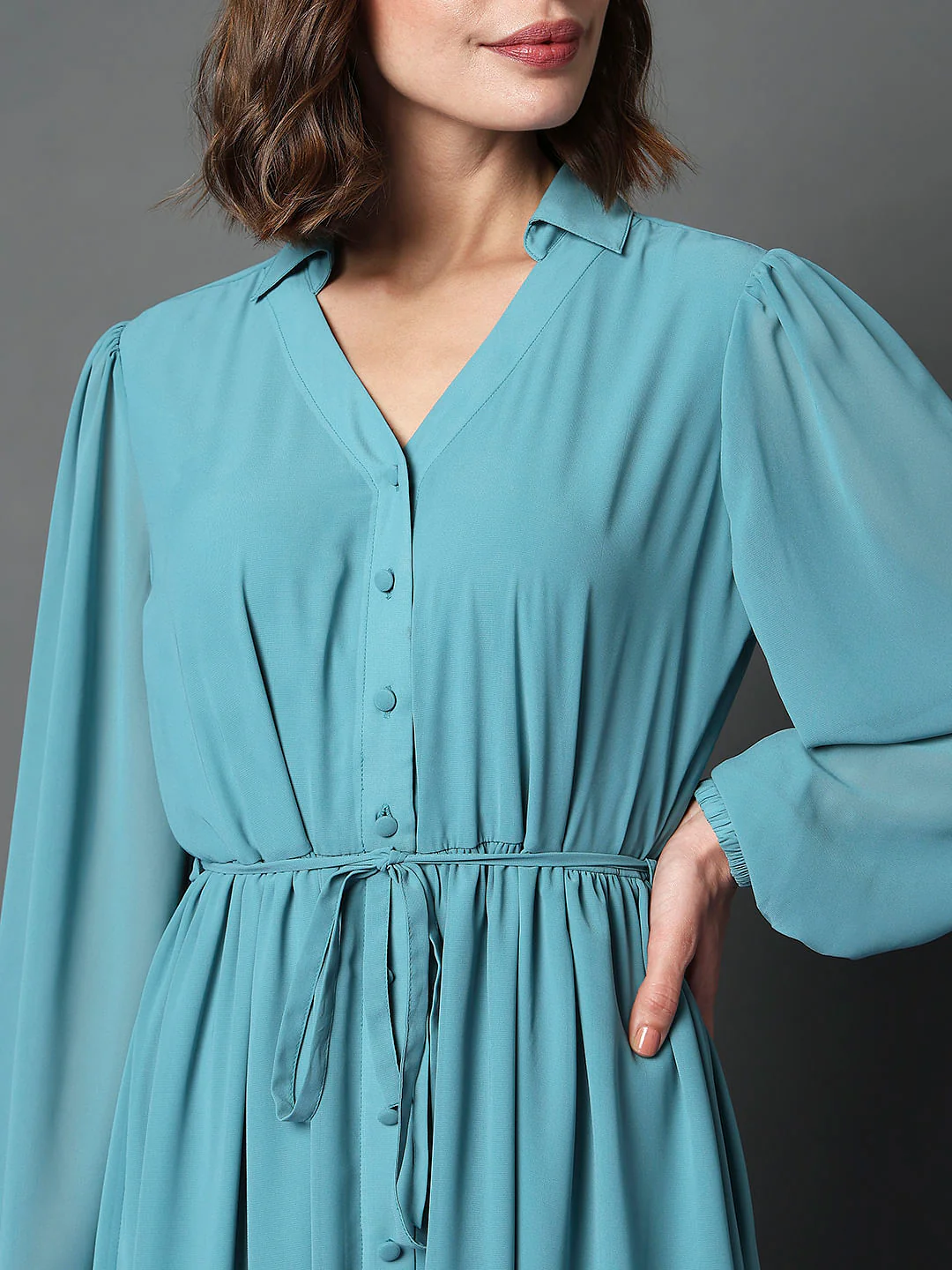 Teal Midi Shirt Dress - Image 5