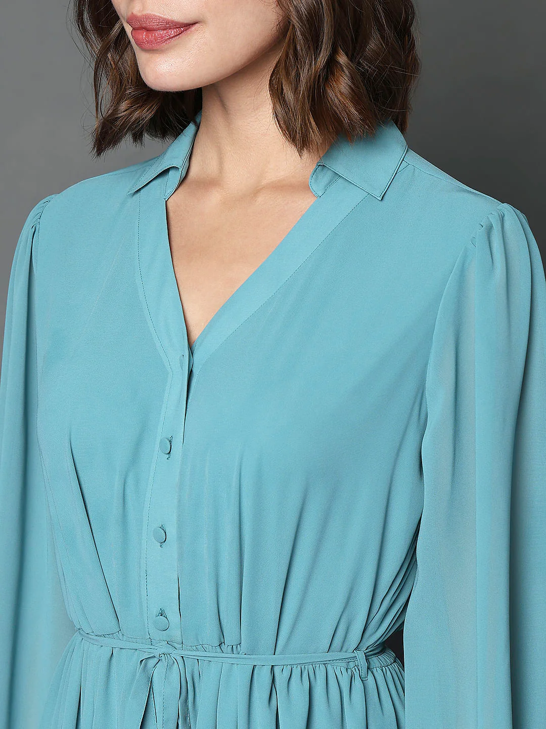 Teal Midi Shirt Dress - Image 7