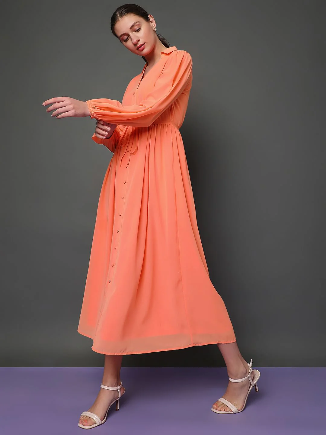 Coral Midi Shirt Dress - Image 2