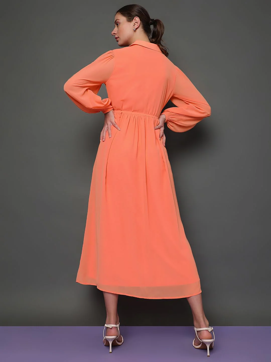 Coral Midi Shirt Dress - Image 3