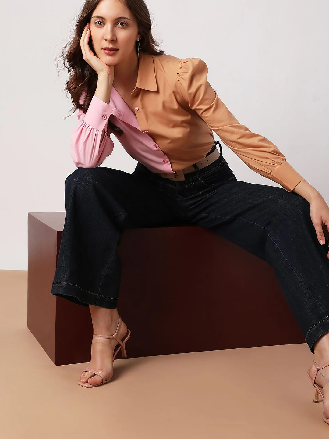 Beige Colourblocked Shirt