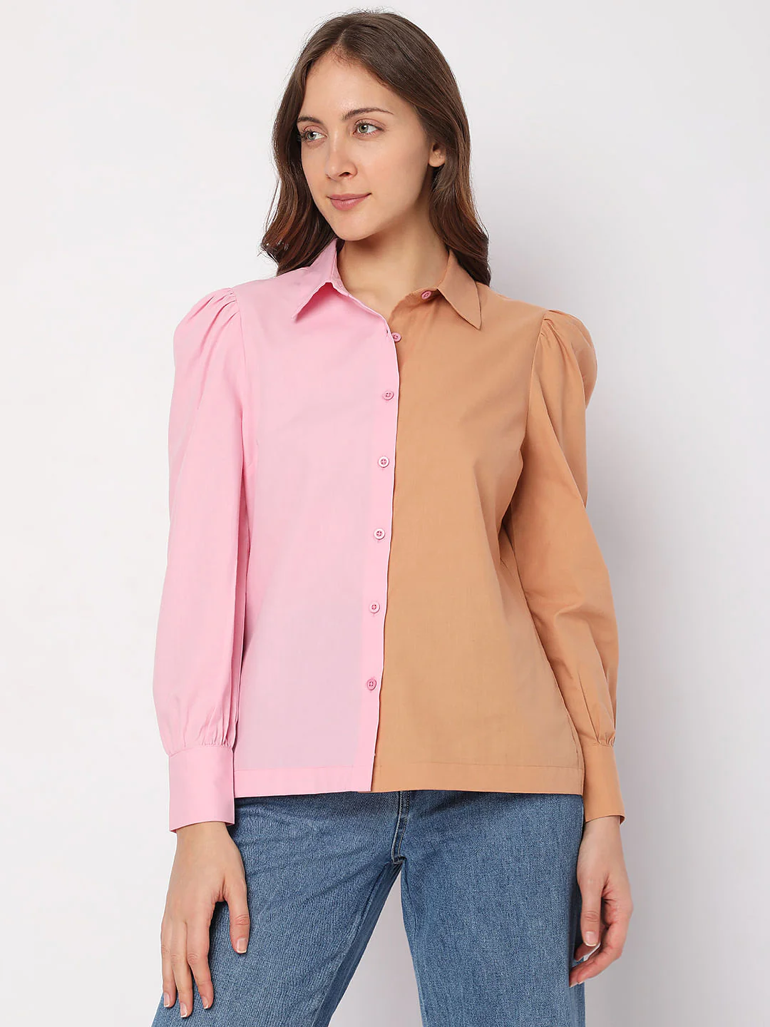 Beige Colourblocked Shirt - Image 2
