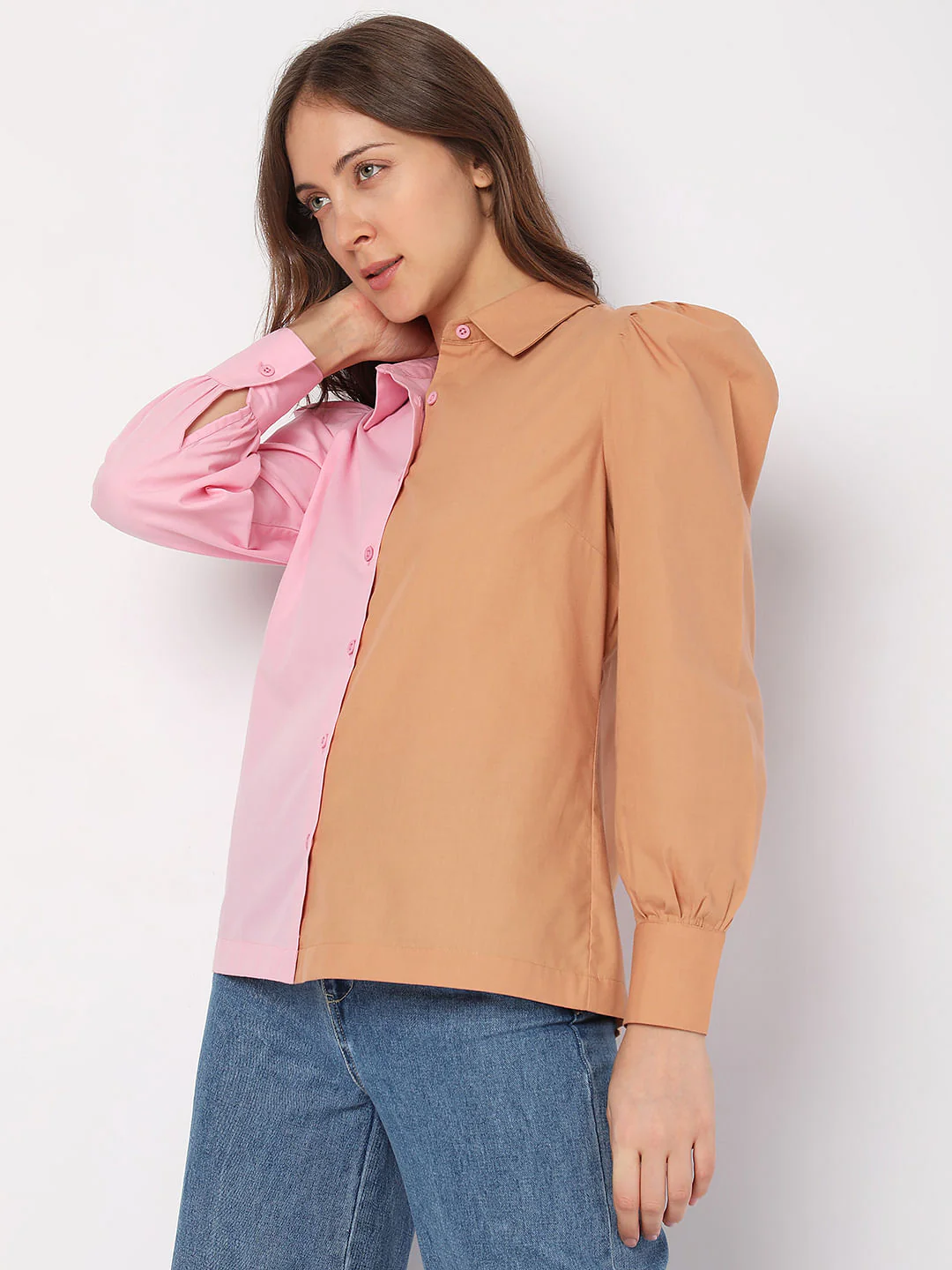 Beige Colourblocked Shirt - Image 3