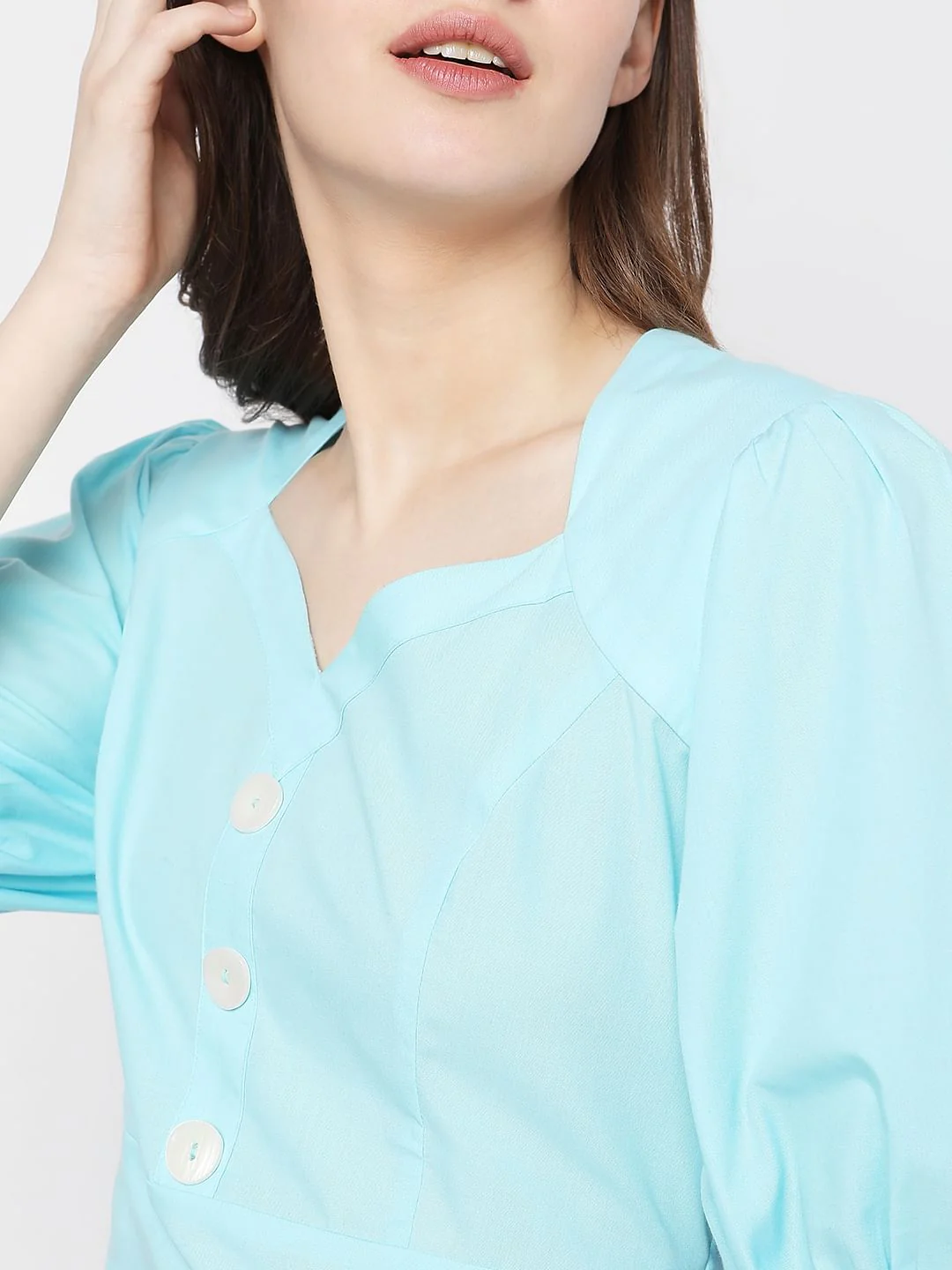 Blue Puff Sleeves Cropped Top - Image 6