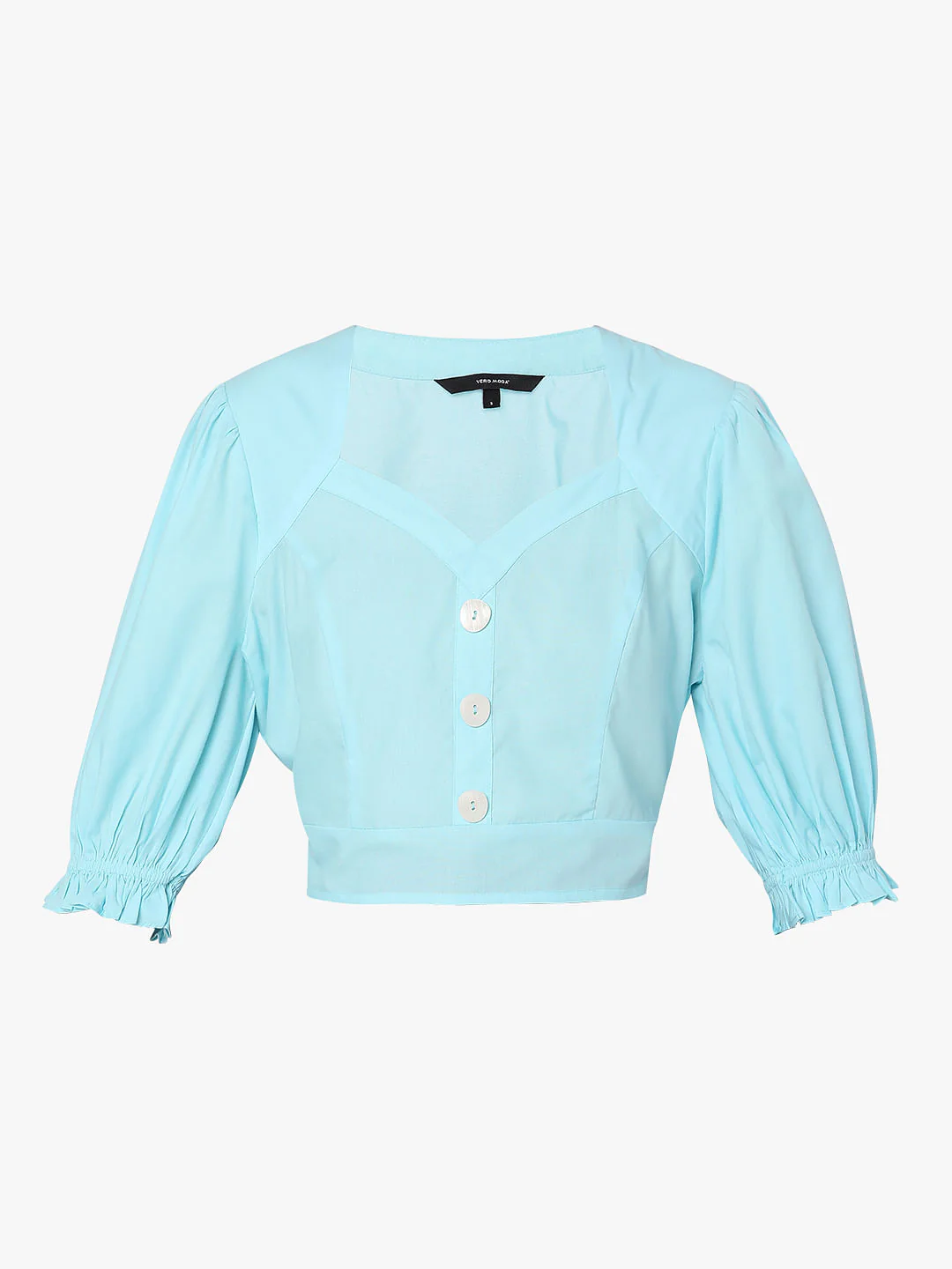 Blue Puff Sleeves Cropped Top - Image 7