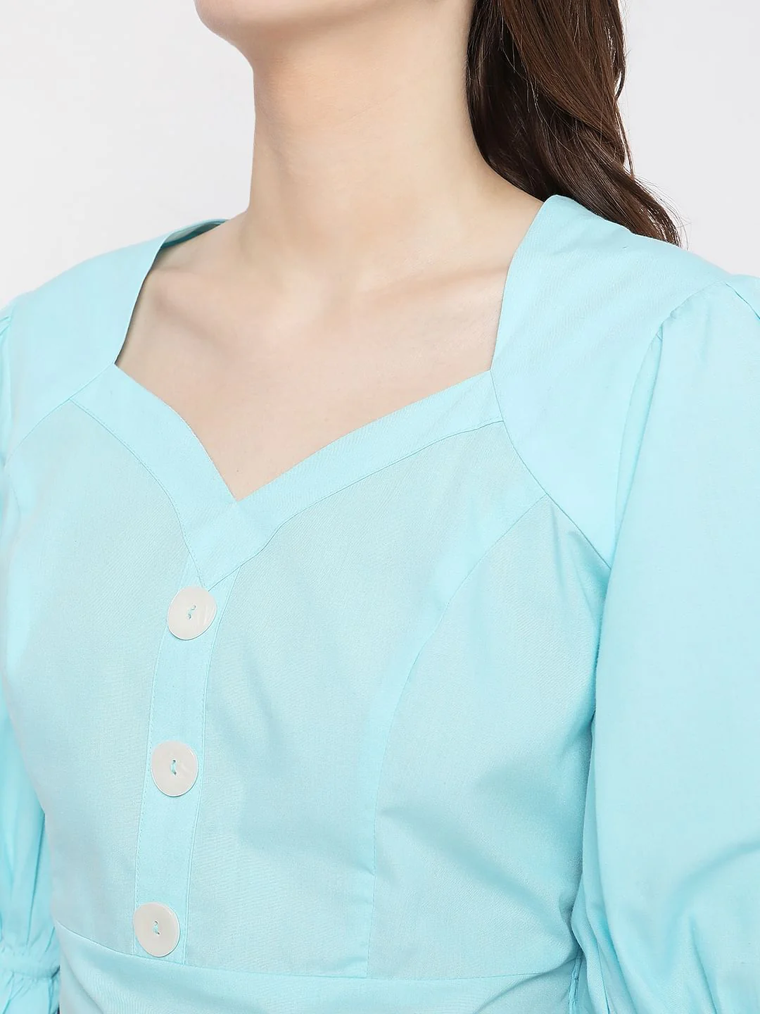 Blue Puff Sleeves Cropped Top - Image 8