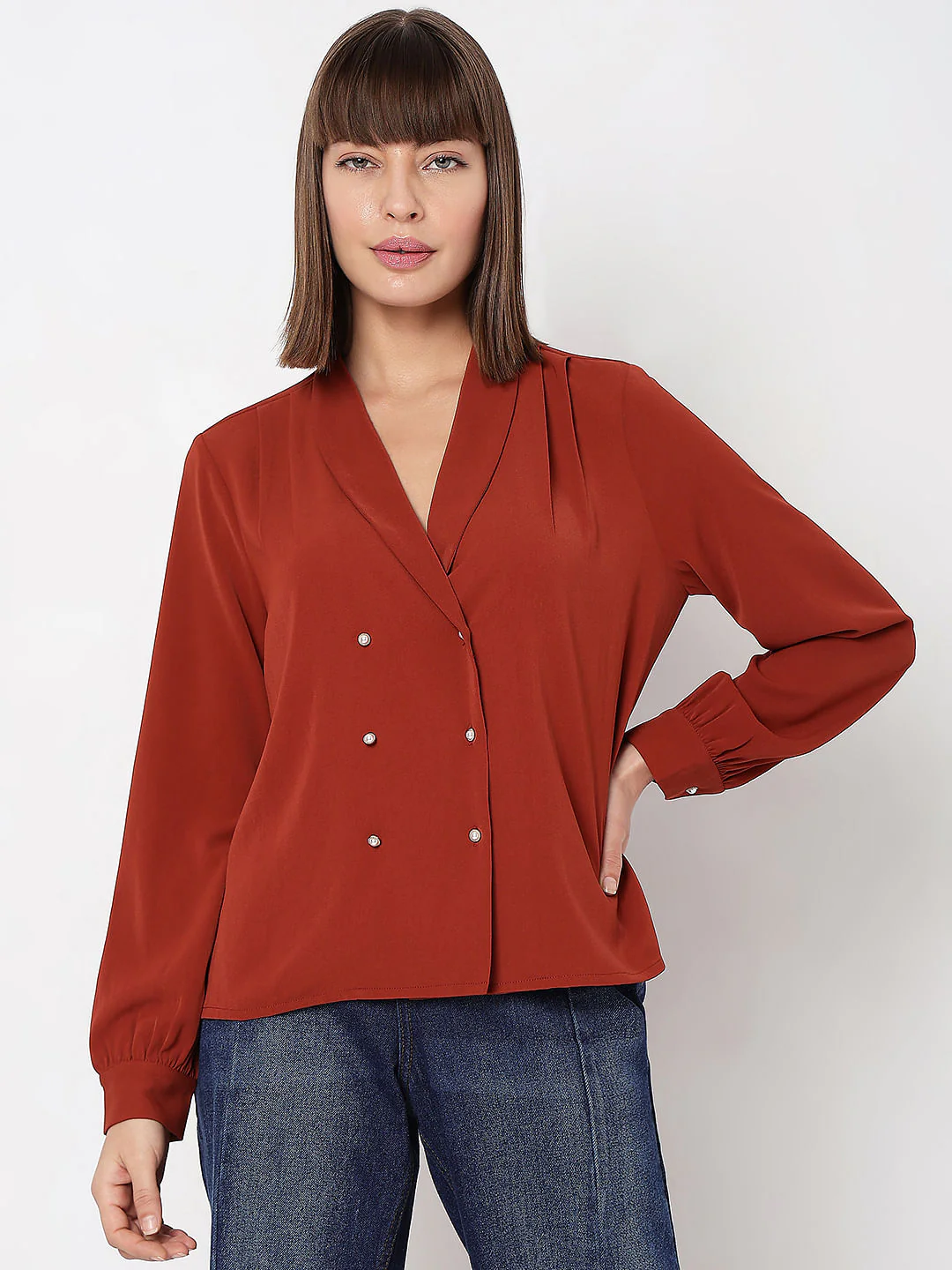 Brick Red Full Sleeves Top - Image 2