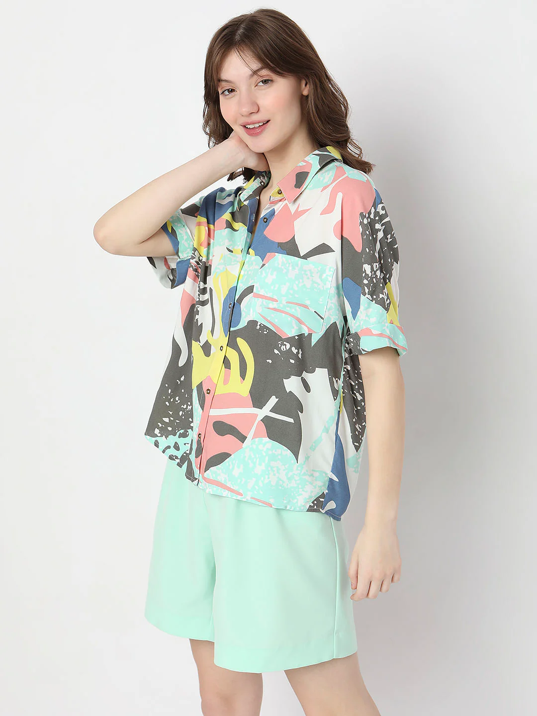 White Abstract Print Shirt - Image 3