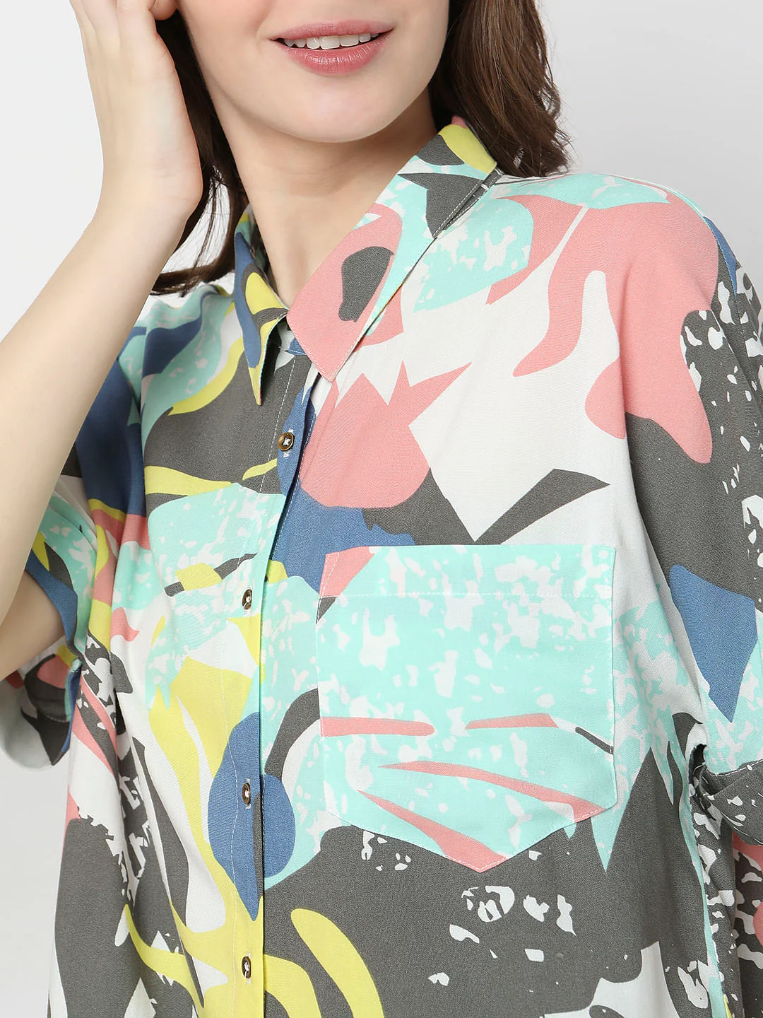 White Abstract Print Shirt - Image 6