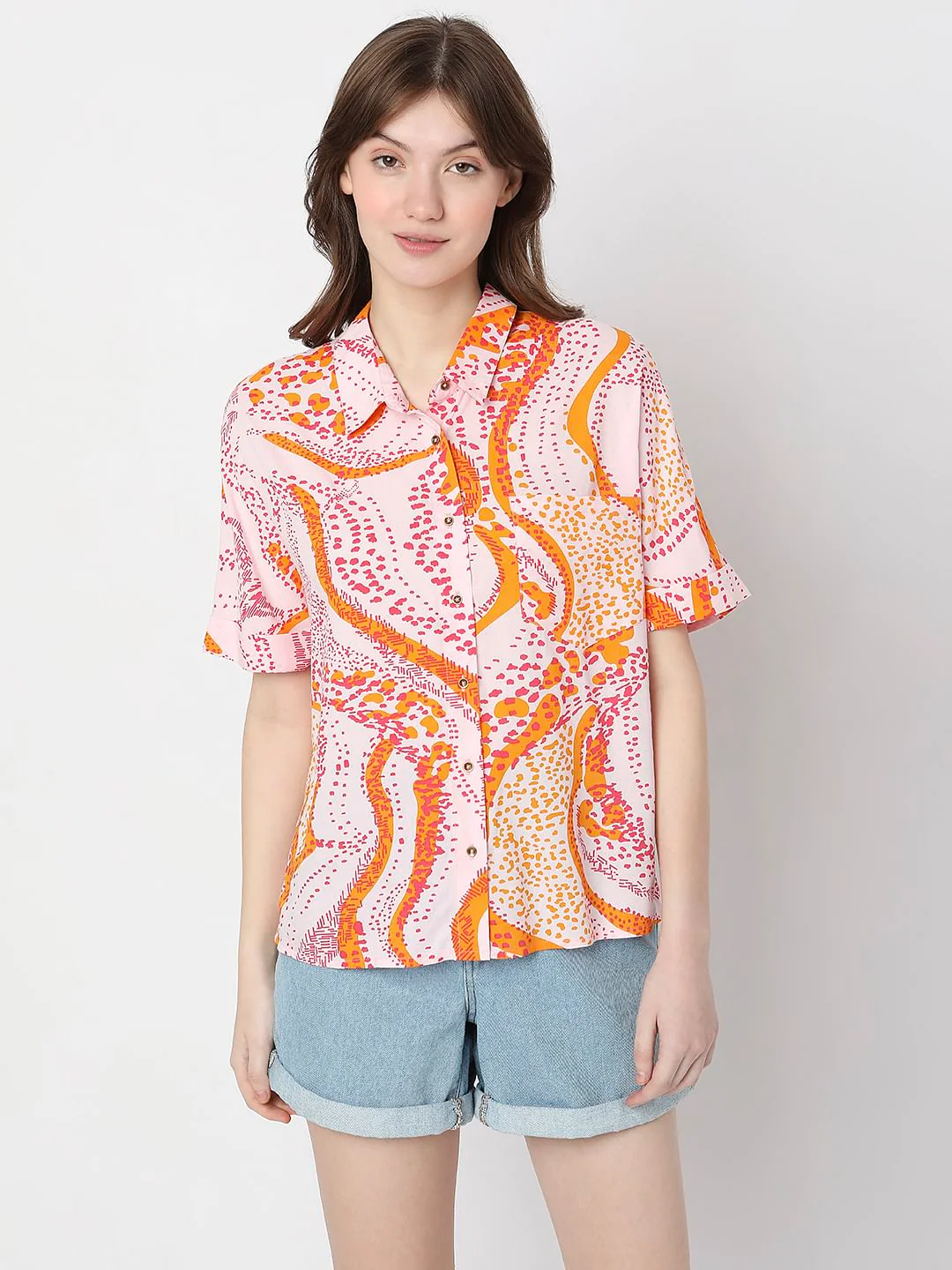 Pink Abstract Print Casual Shirt - Image 2