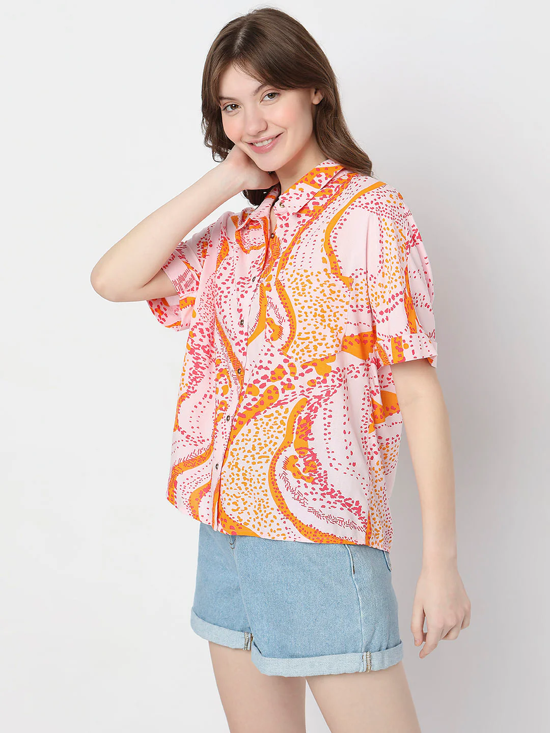Pink Abstract Print Casual Shirt - Image 3