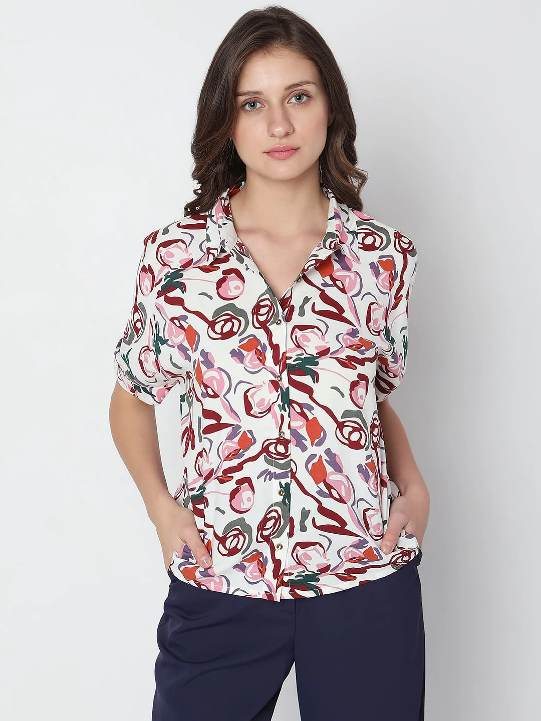 White Floral Printed Shirt - Image 2