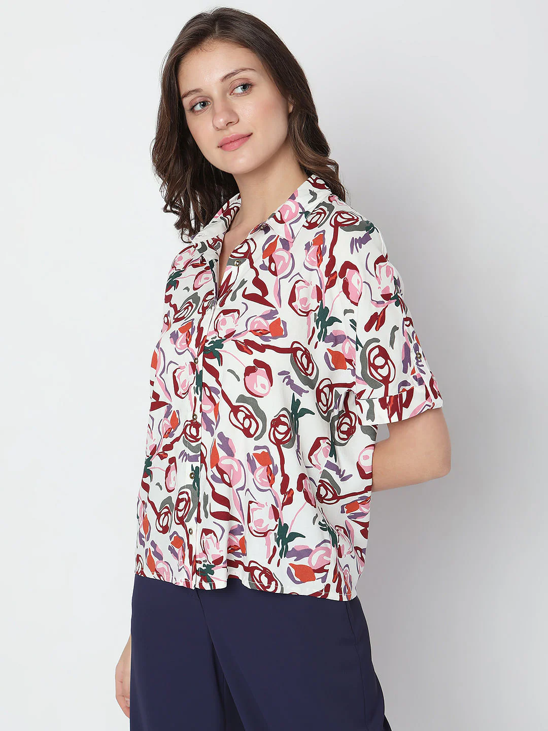 White Floral Printed Shirt - Image 3