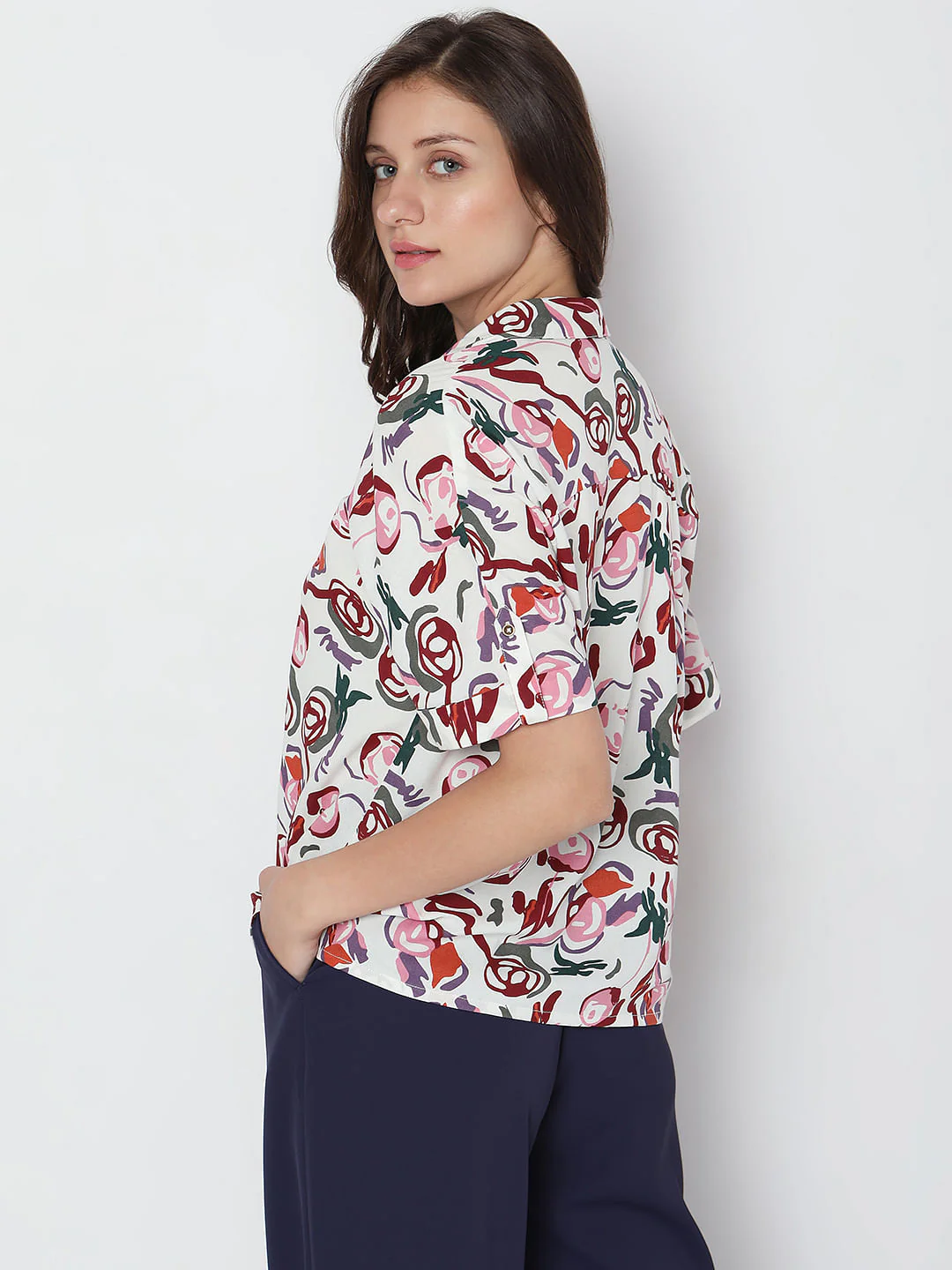 White Floral Printed Shirt - Image 4
