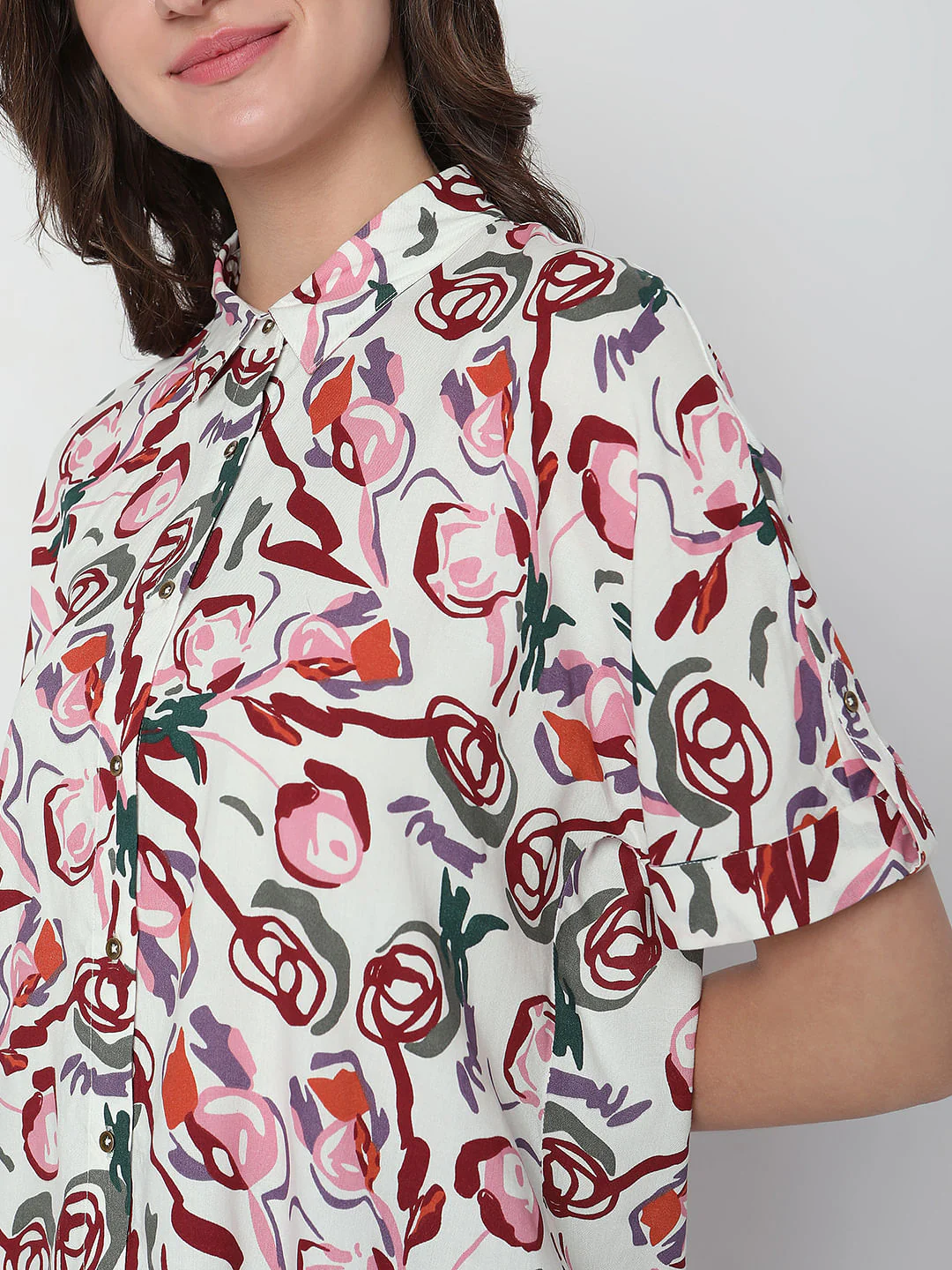 White Floral Printed Shirt - Image 6
