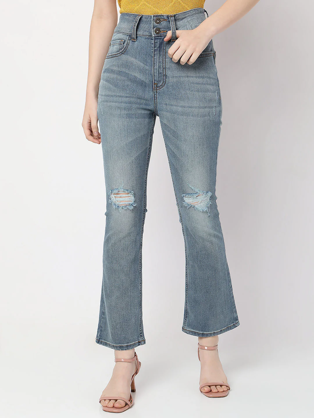 Blue High Rise Distressed Petra Bootcut Jeans - Image 2