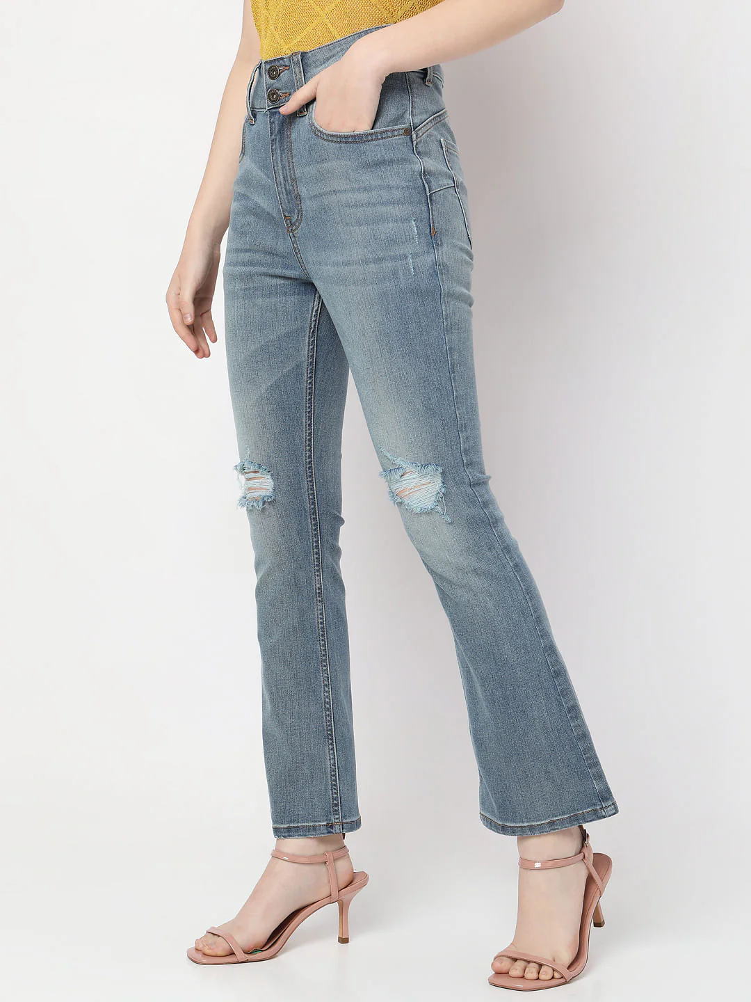 Blue High Rise Distressed Petra Bootcut Jeans - Image 3