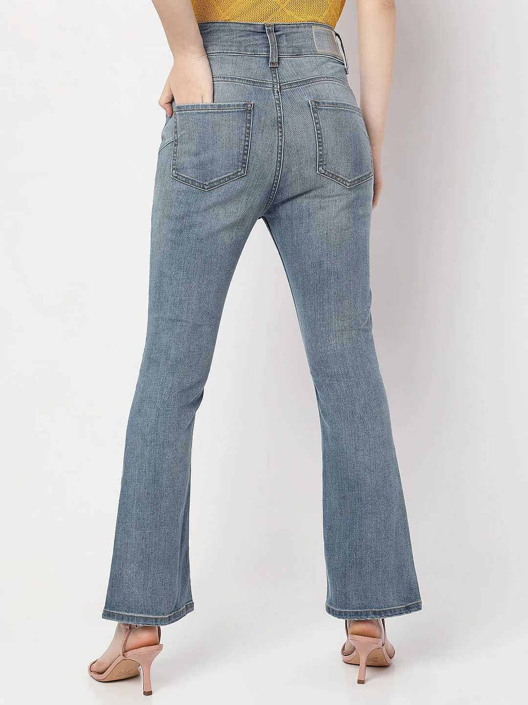 Blue High Rise Distressed Petra Bootcut Jeans - Image 4