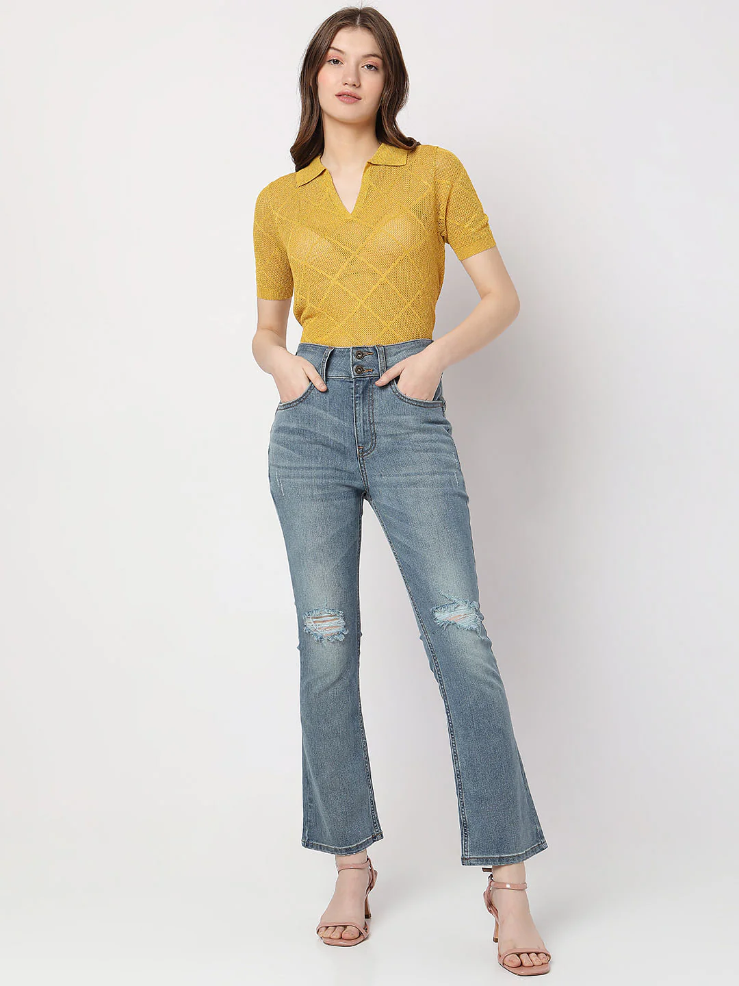 Blue High Rise Distressed Petra Bootcut Jeans - Image 6
