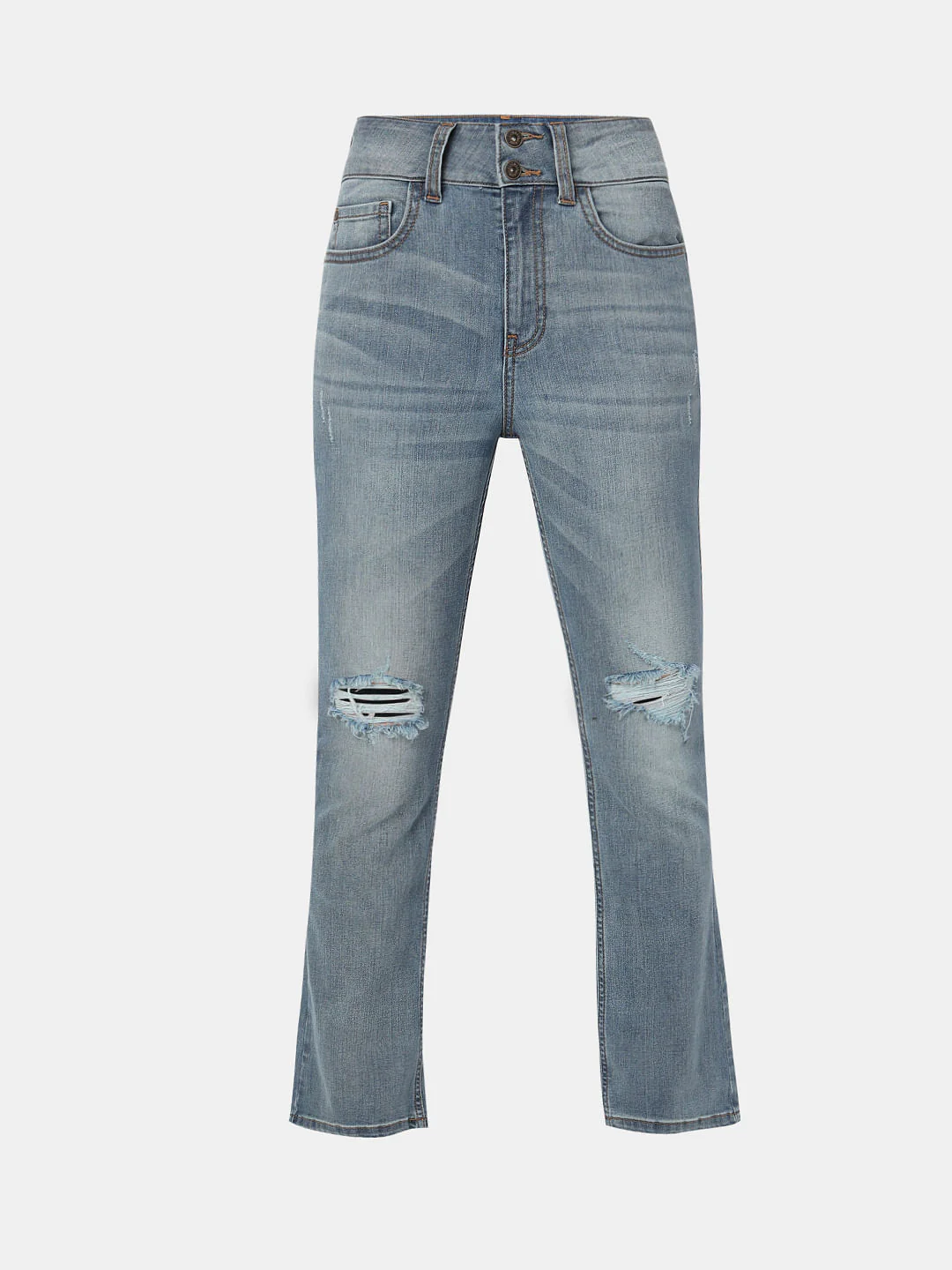 Blue High Rise Distressed Petra Bootcut Jeans - Image 7