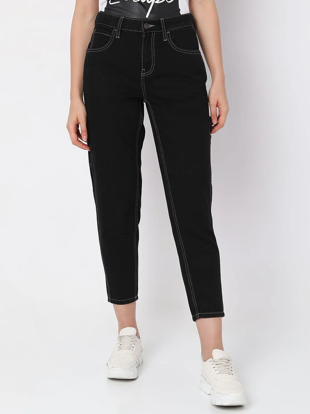 Black Mid Rise Jade Straight Fit Jeans - Image 2