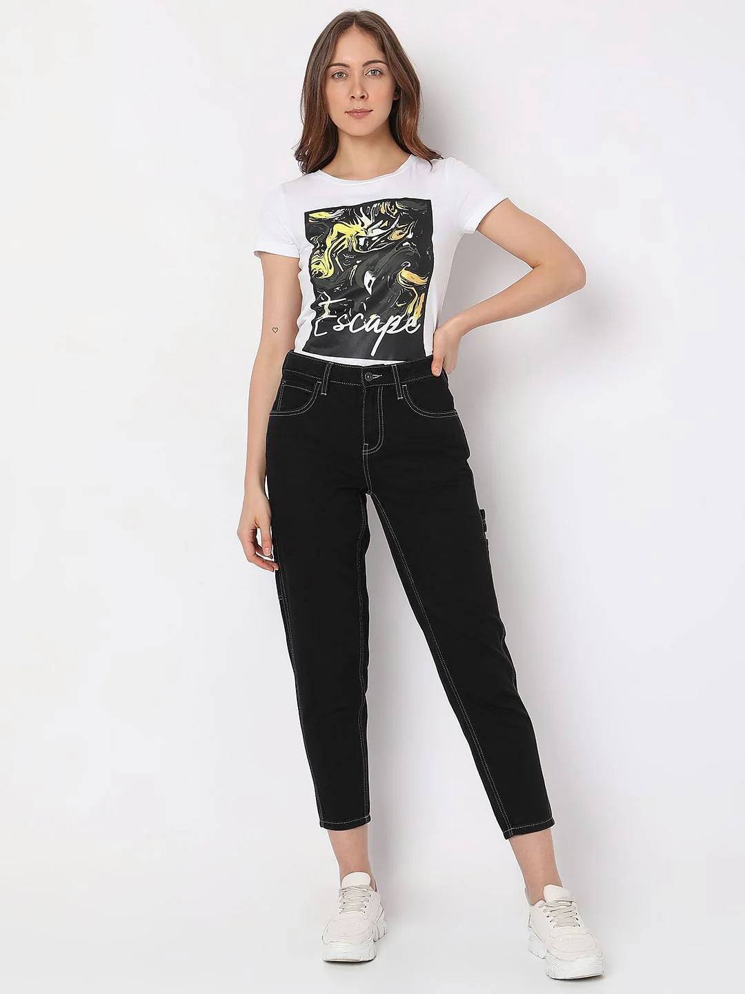 Black Mid Rise Jade Straight Fit Jeans - Image 6