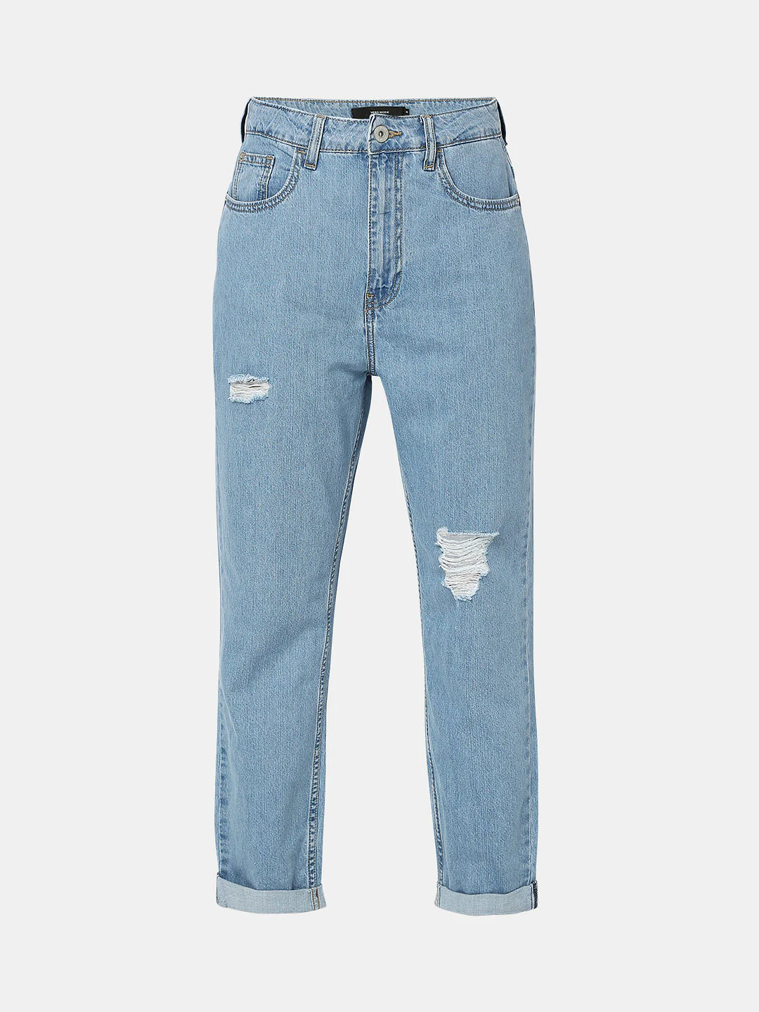 Blue High Rise Distressed Mom Fit Jeans - Image 7