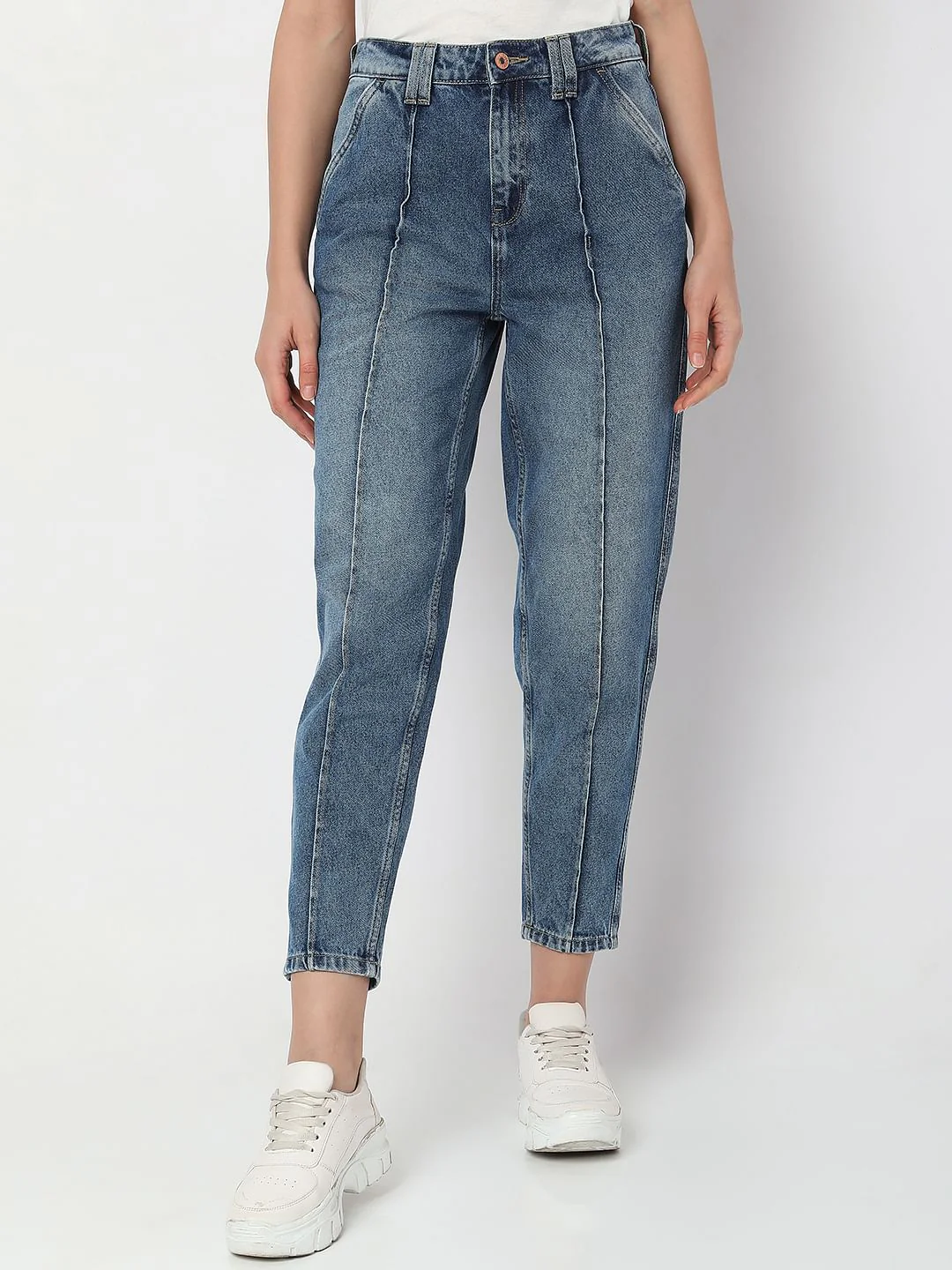 Blue High Rise Panelled Jade Straight Fit Jeans - Image 2