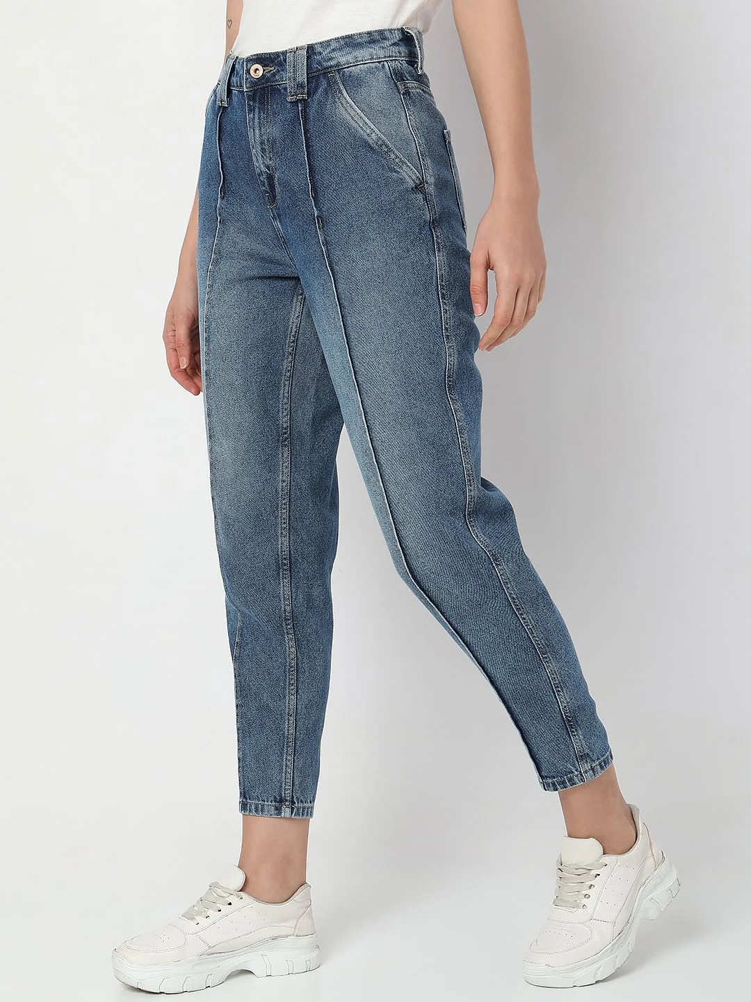 Blue High Rise Panelled Jade Straight Fit Jeans - Image 3
