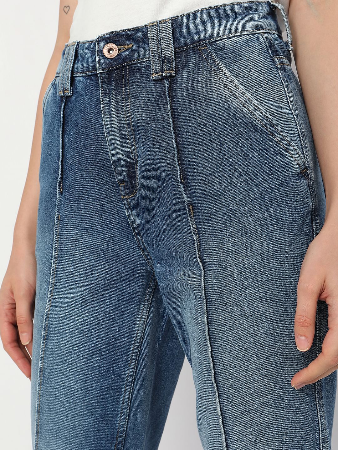 Blue High Rise Panelled Jade Straight Fit Jeans - Image 5
