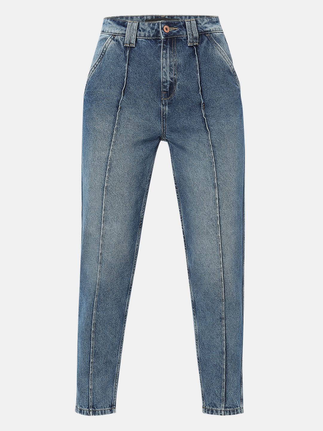 Blue High Rise Panelled Jade Straight Fit Jeans - Image 7