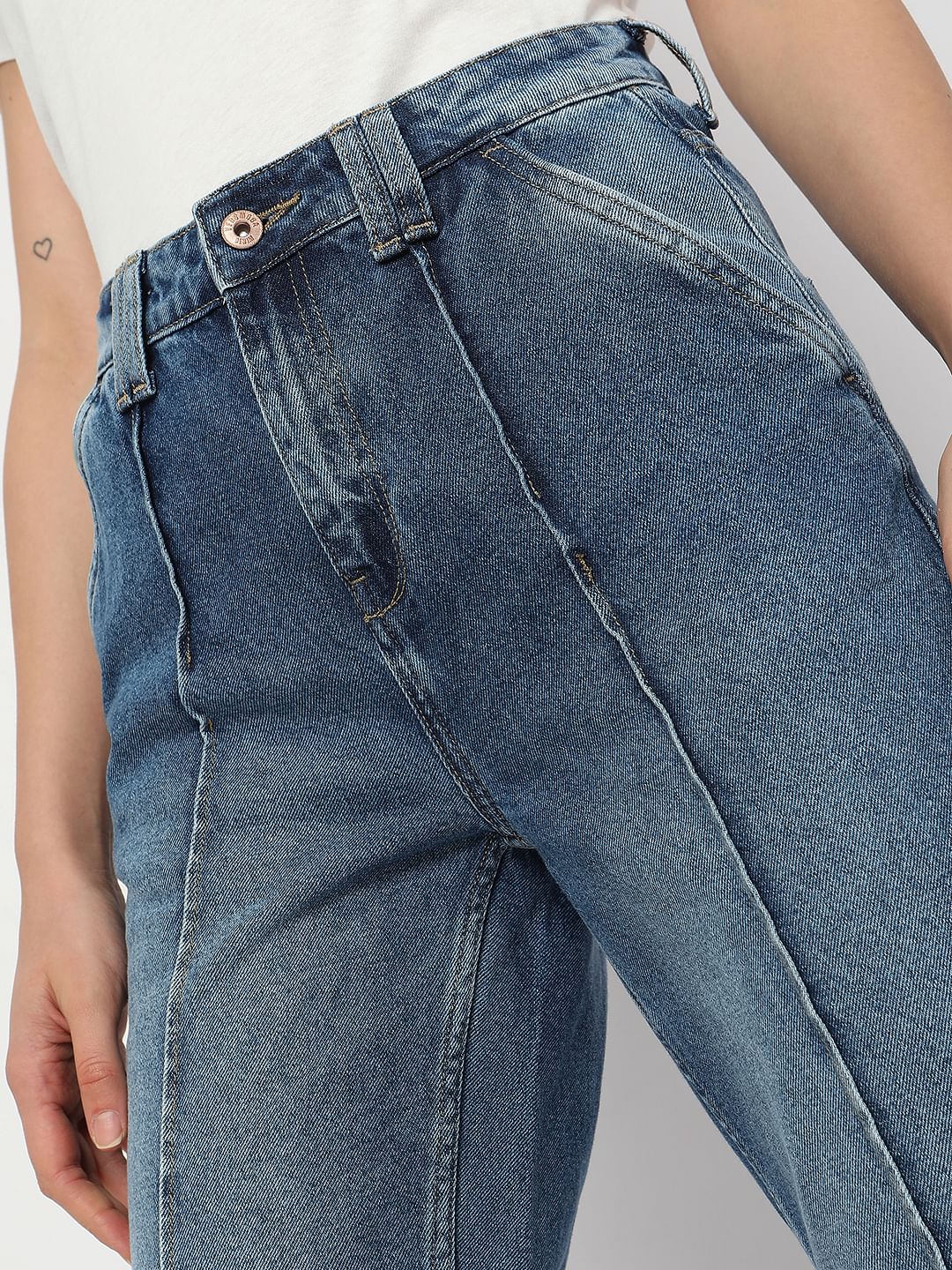 Blue High Rise Panelled Jade Straight Fit Jeans - Image 8