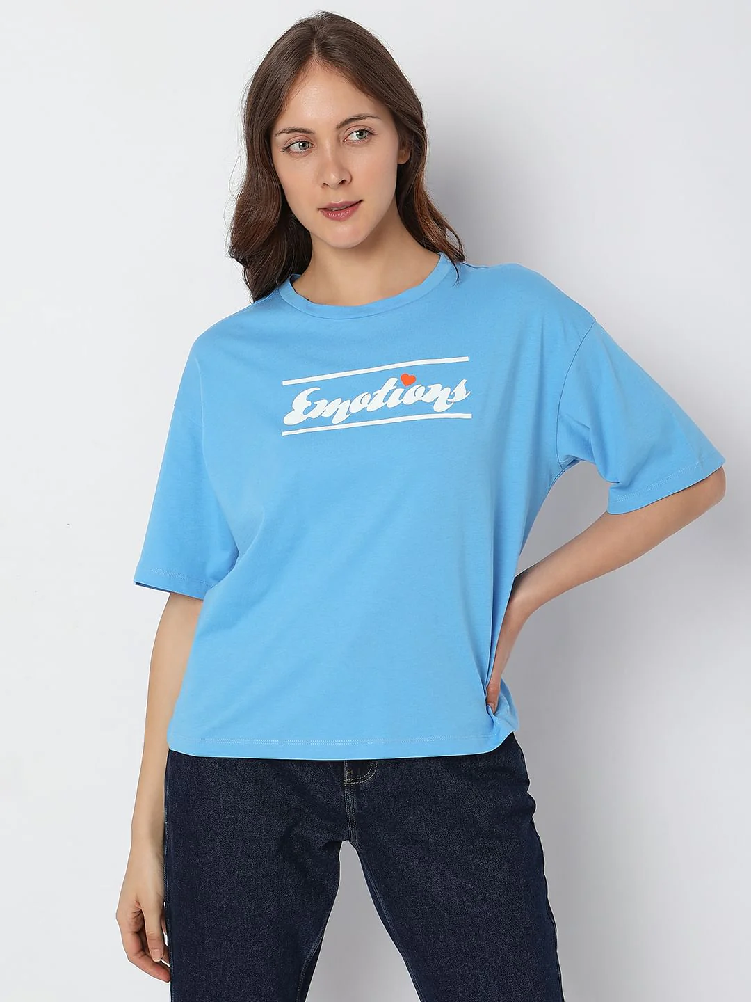 Blue Typographic Print Loose Fit T-Shirt - Image 2