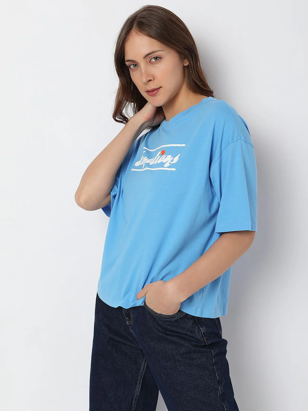 Blue Typographic Print Loose Fit T-Shirt - Image 3