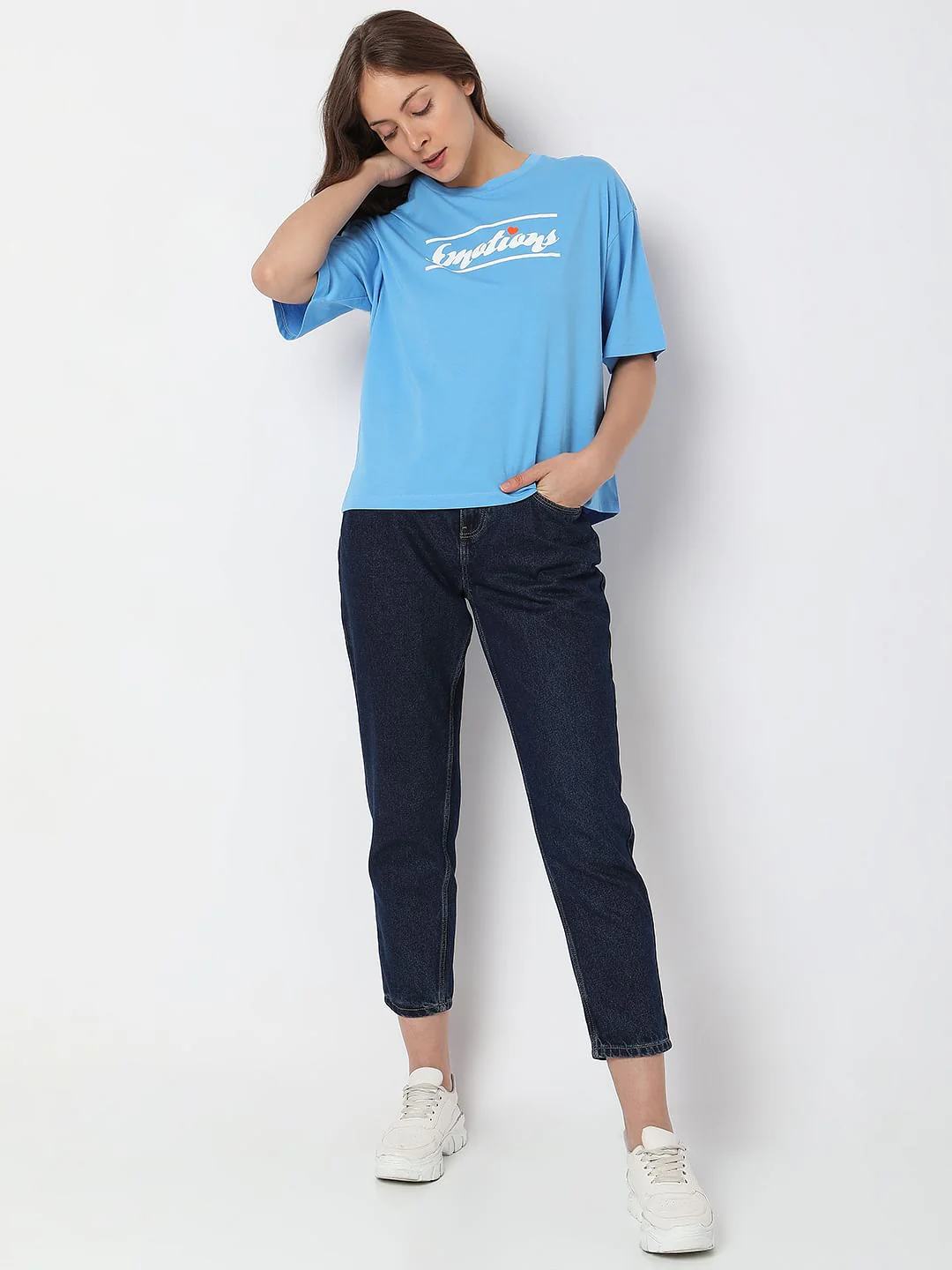 Blue Typographic Print Loose Fit T-Shirt - Image 5