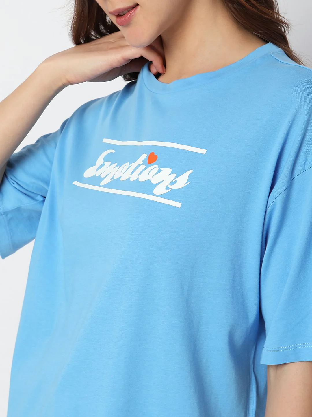 Blue Typographic Print Loose Fit T-Shirt - Image 6