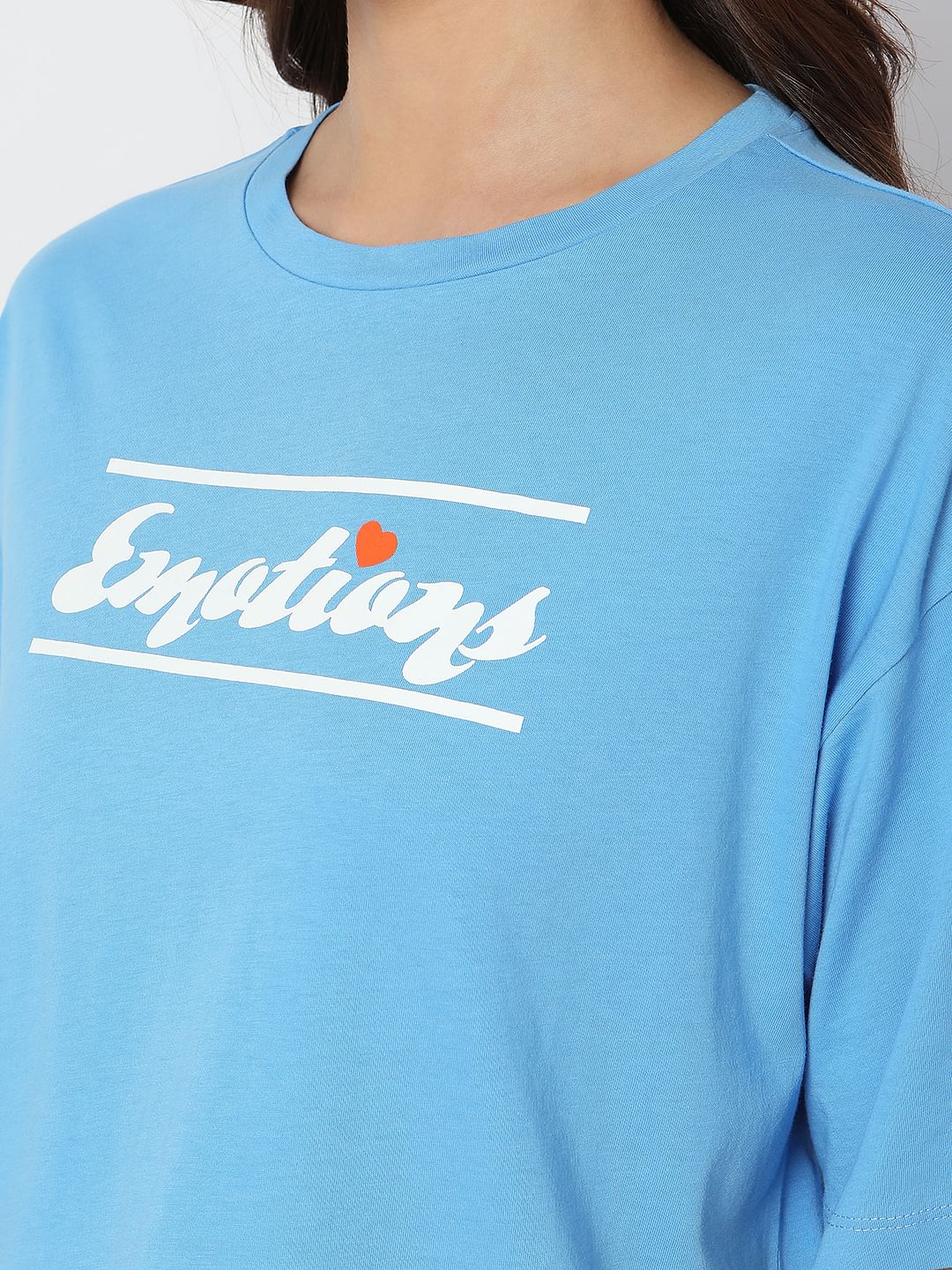 Blue Typographic Print Loose Fit T-Shirt - Image 8