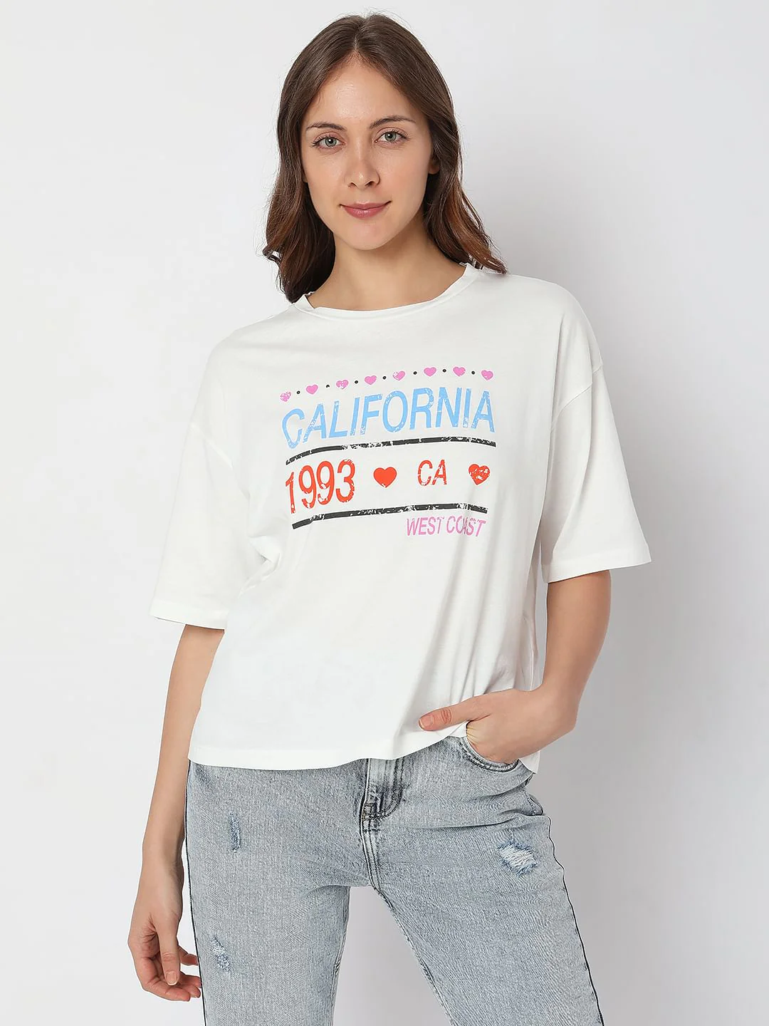 White Typographic Print Loose Fit T-Shirt - Image 2