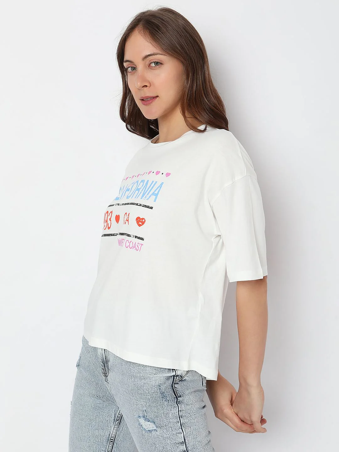 White Typographic Print Loose Fit T-Shirt - Image 3